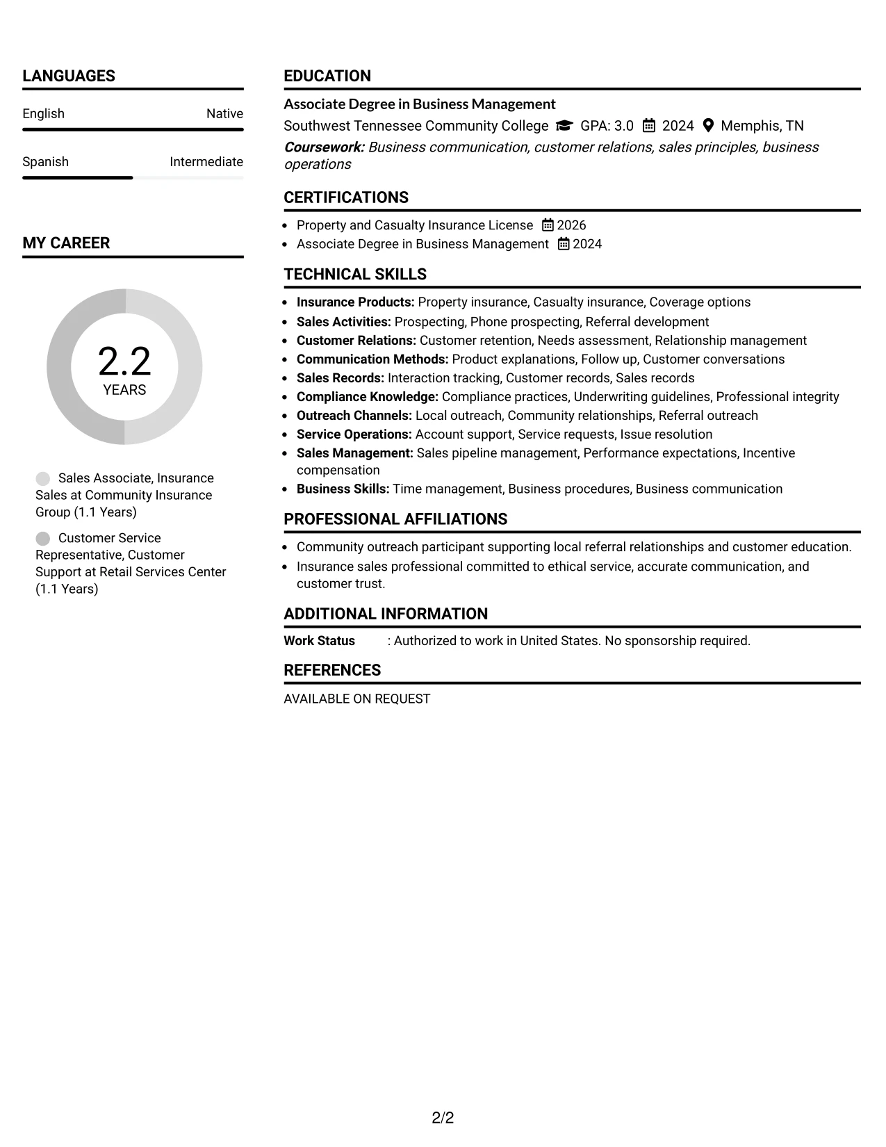 Resume Example Page 2