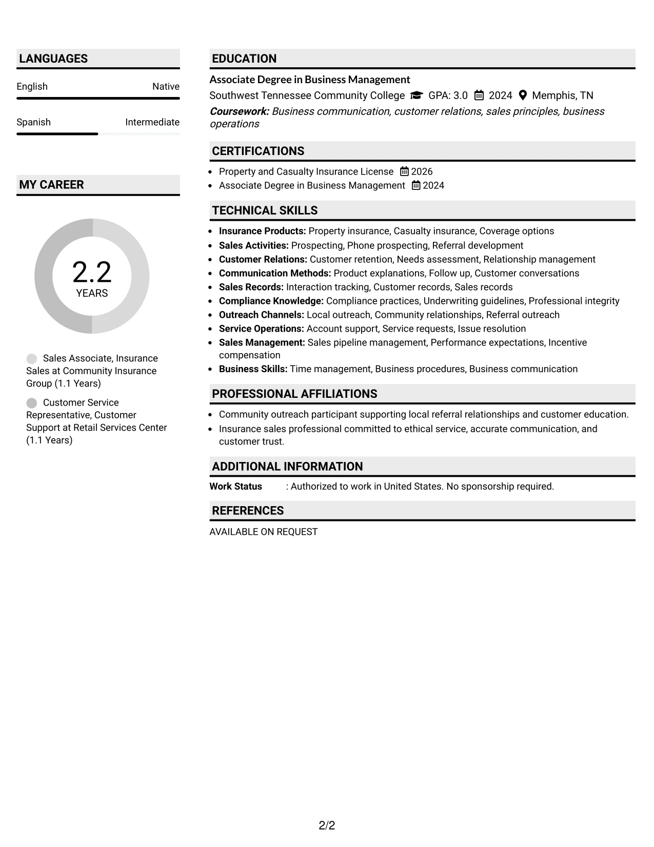 Resume Example Page 2