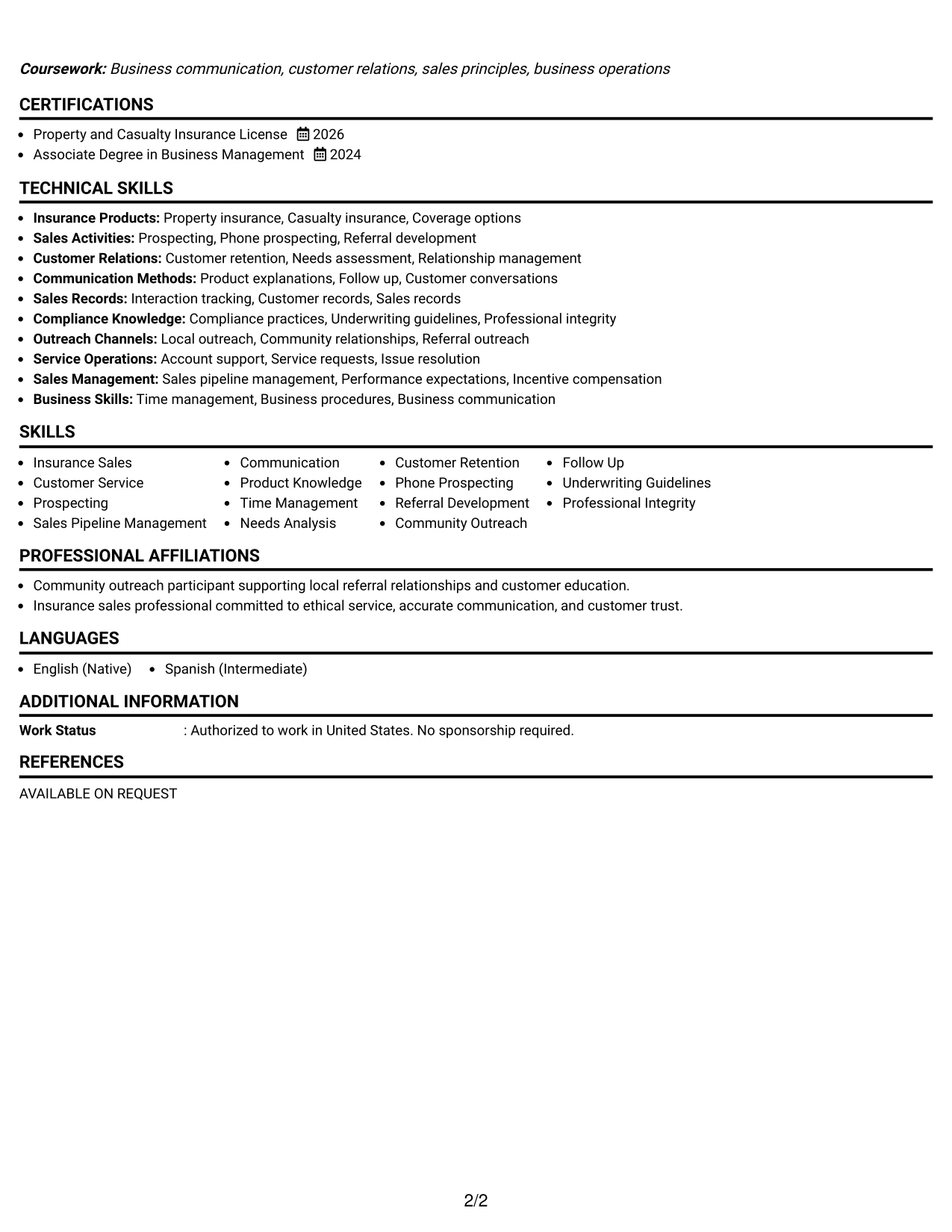 Resume Example Page 2