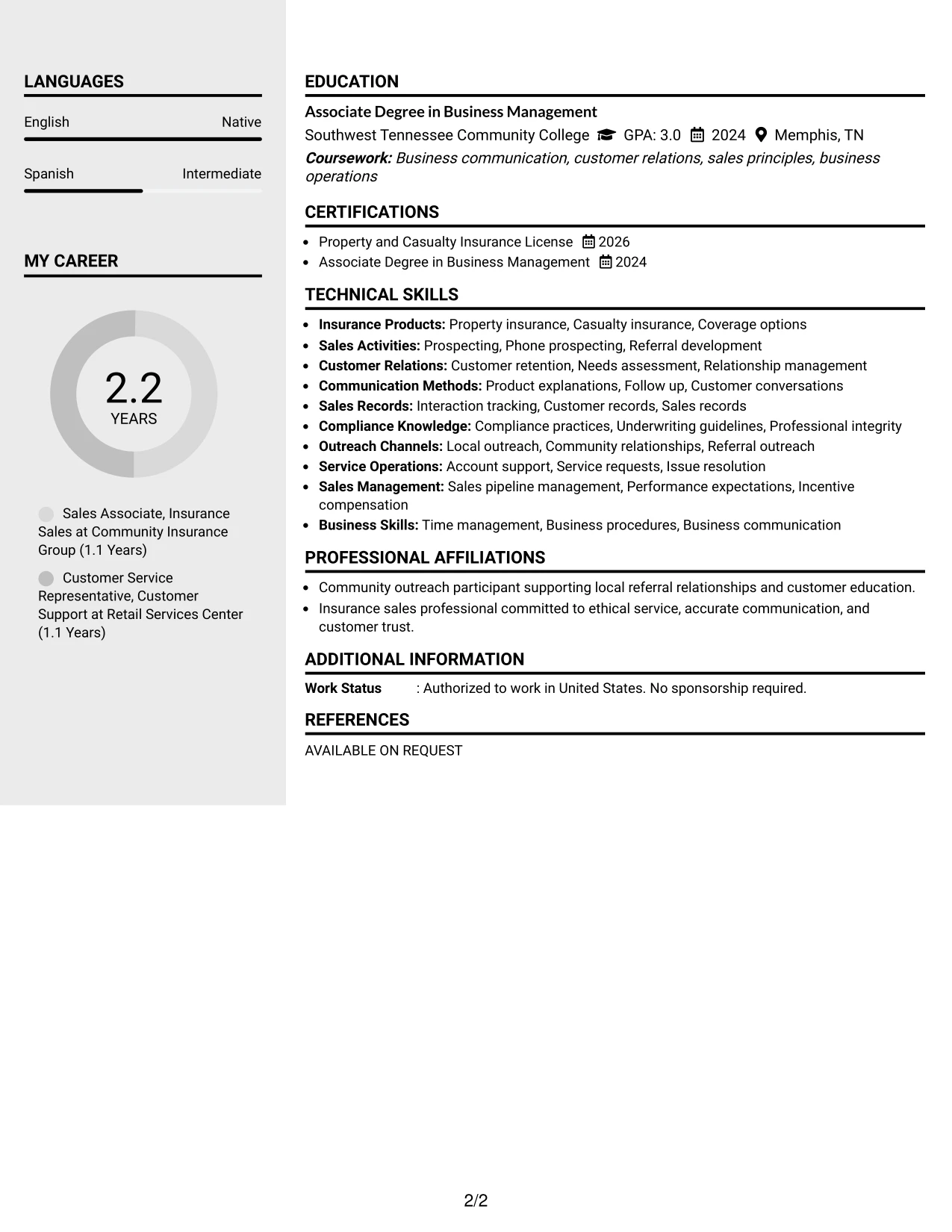Resume Example Page 2