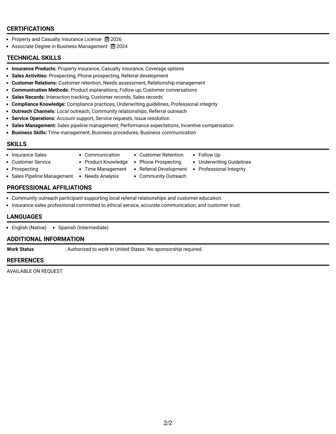 Resume Example Page 2