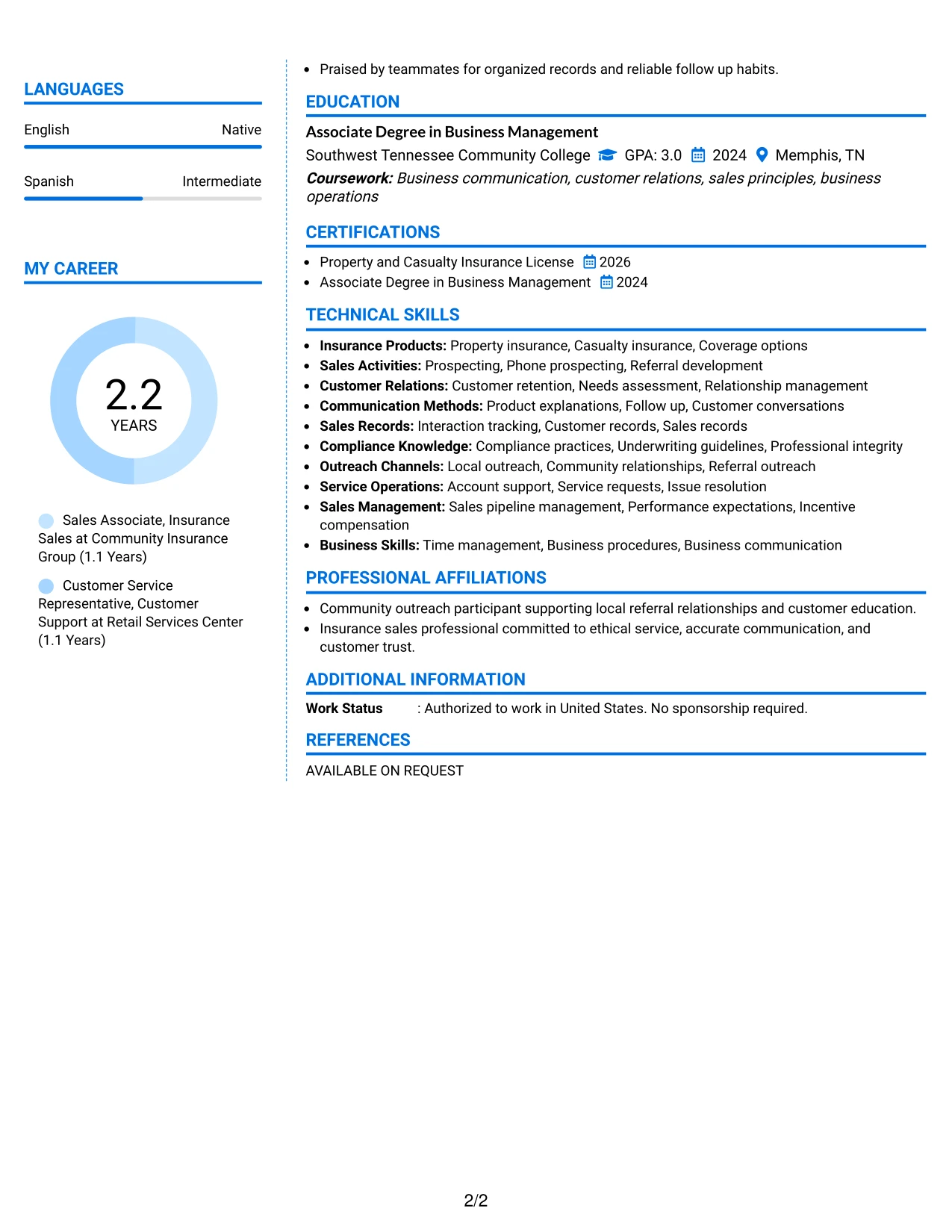 Resume Example Page 2