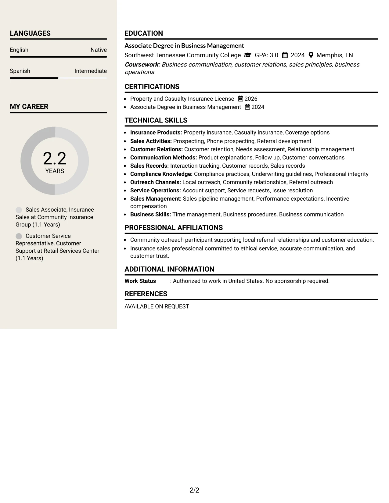 Resume Example Page 2