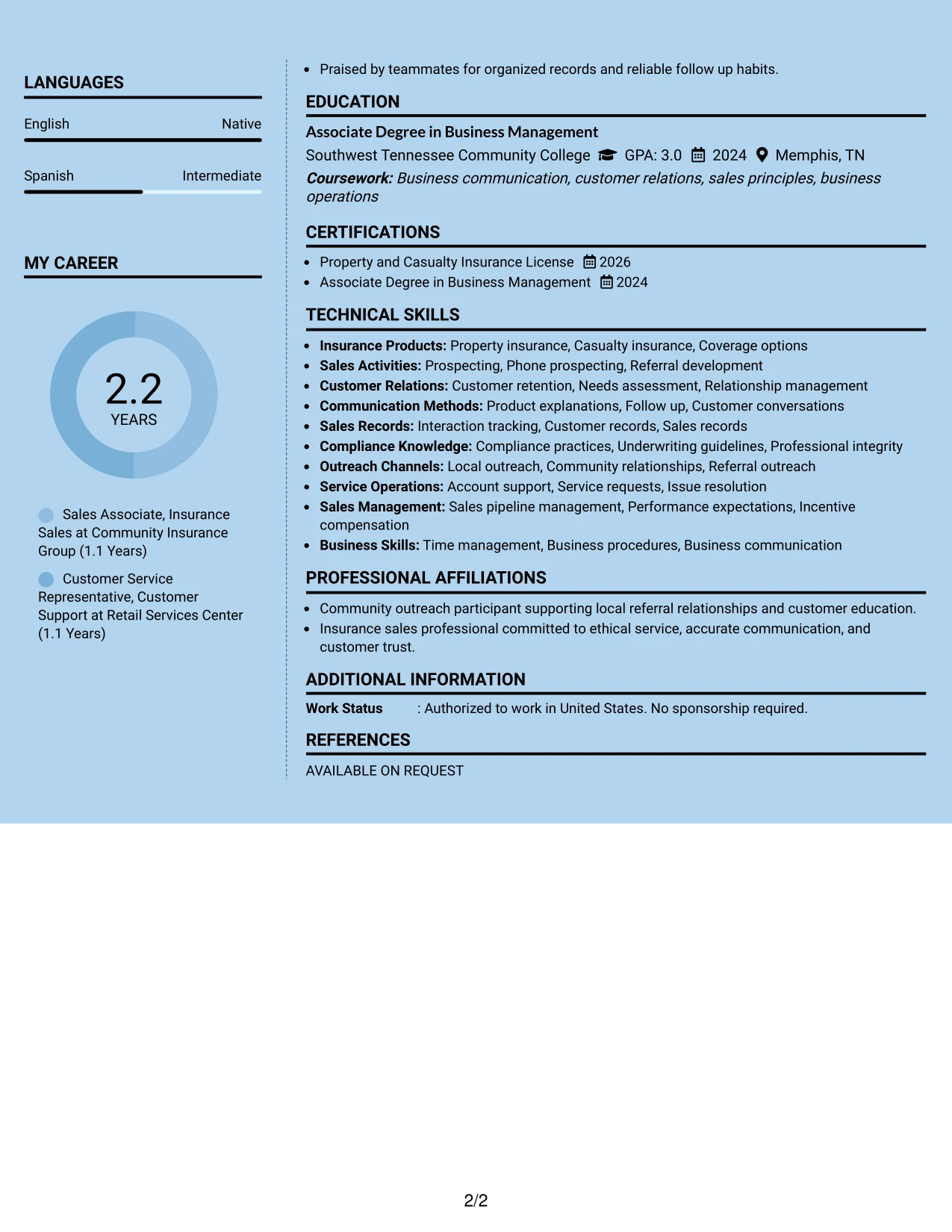 Resume Example Page 2