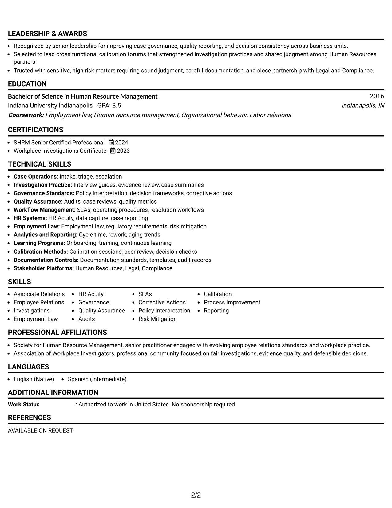 Resume Example Page 2