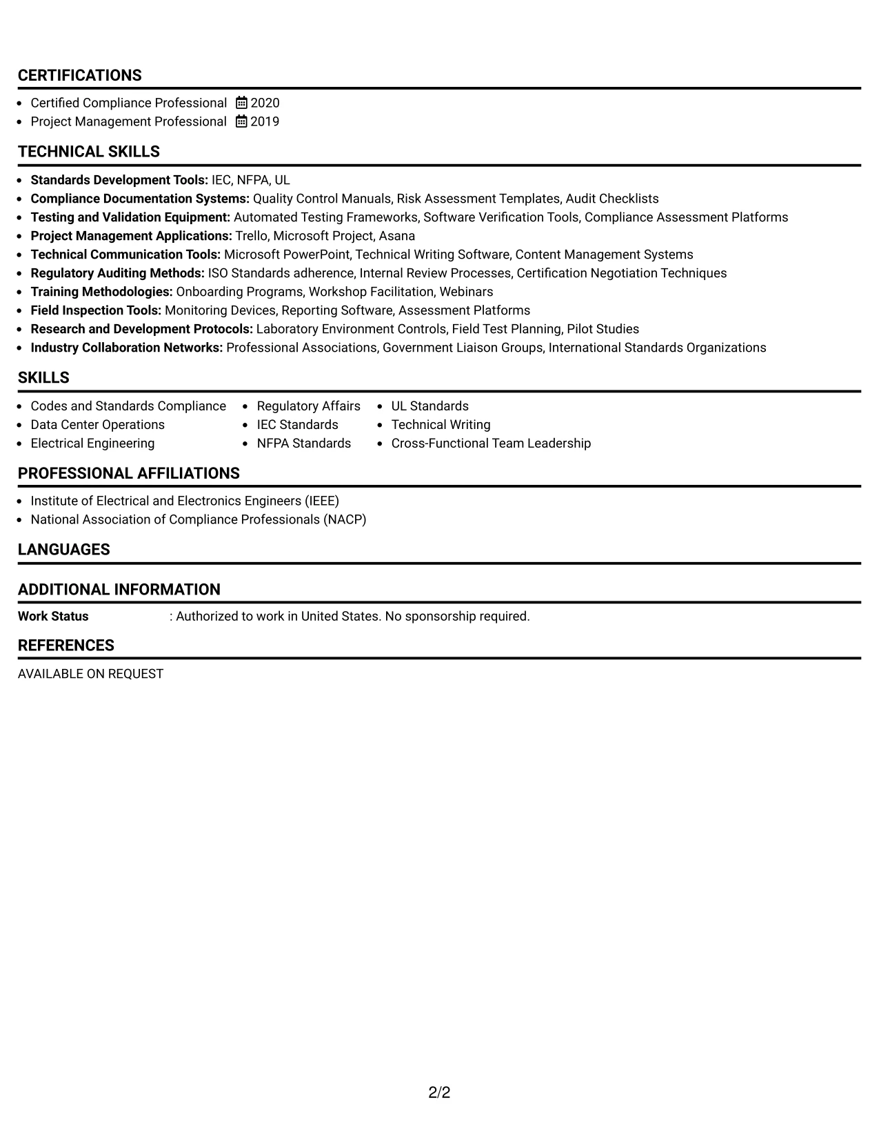 Resume Example Page 2