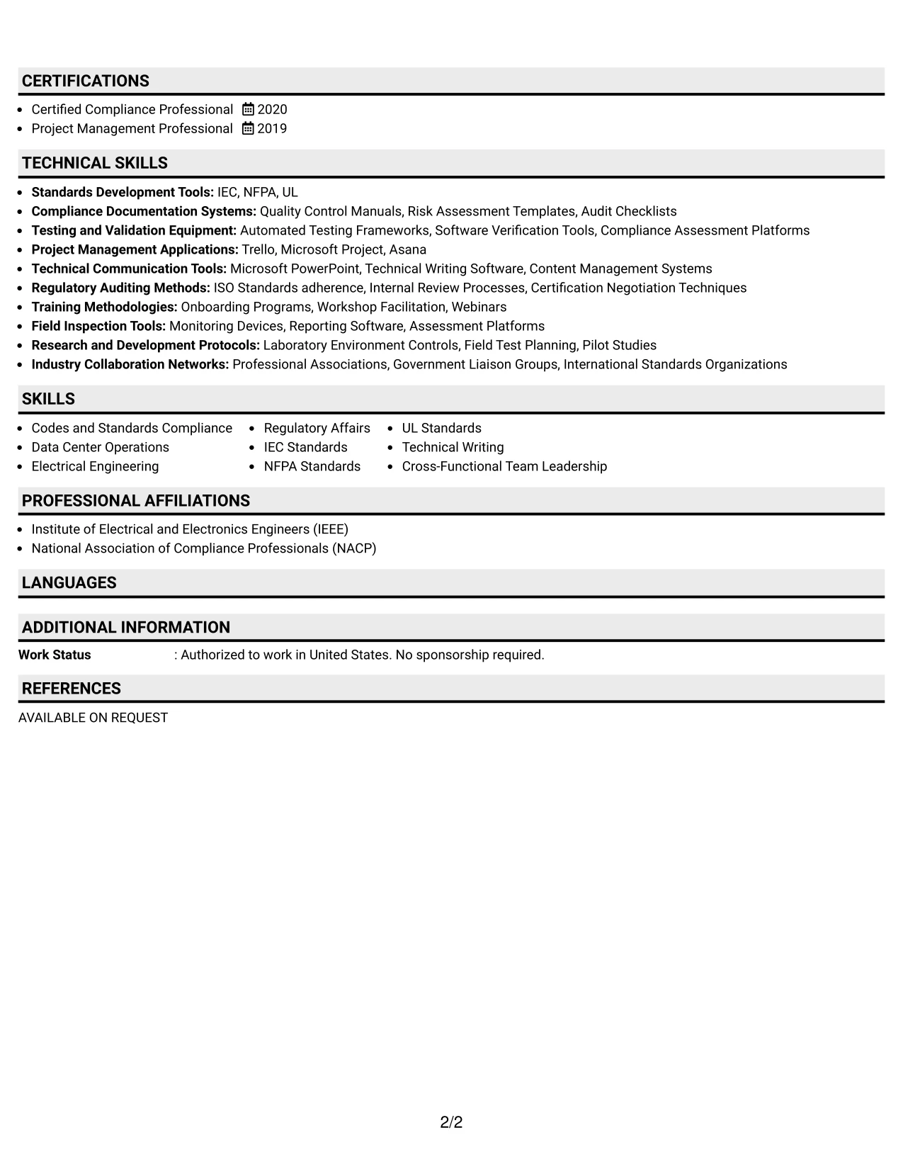 Resume Example Page 2