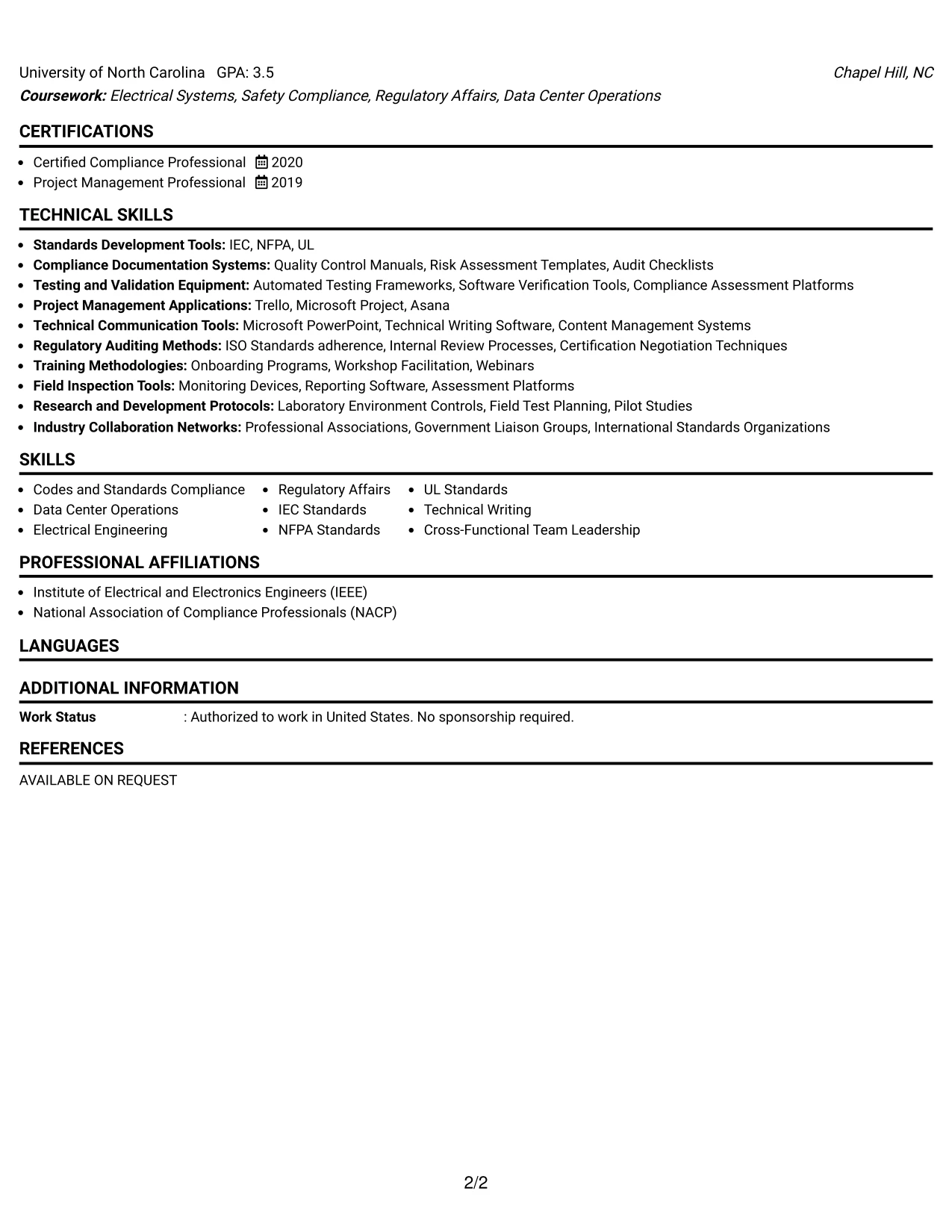Resume Example Page 2
