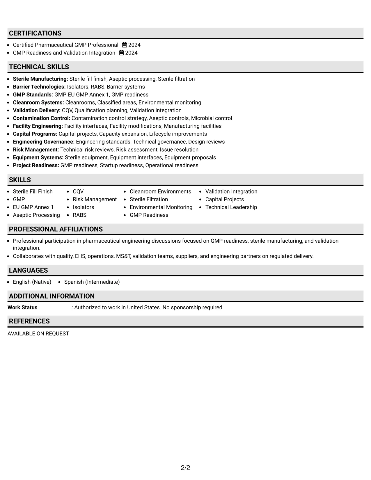 Resume Example Page 2