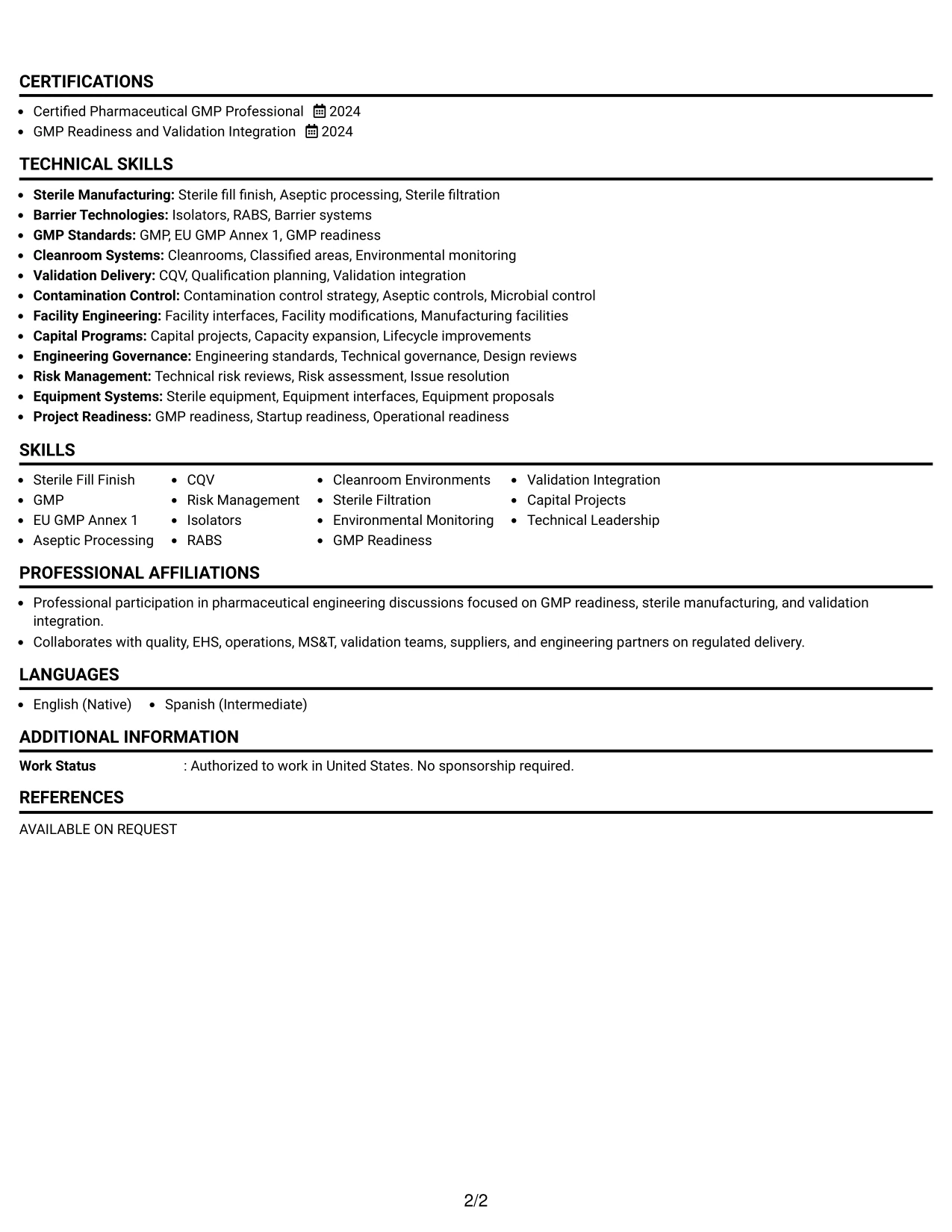 Resume Example Page 2