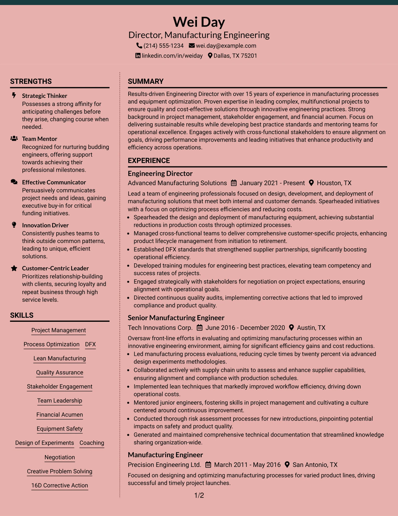 Resume Example Page 1