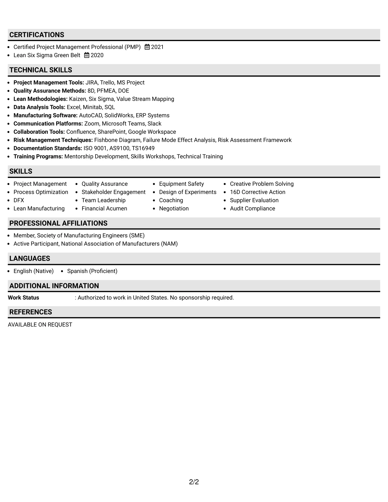 Resume Example Page 2