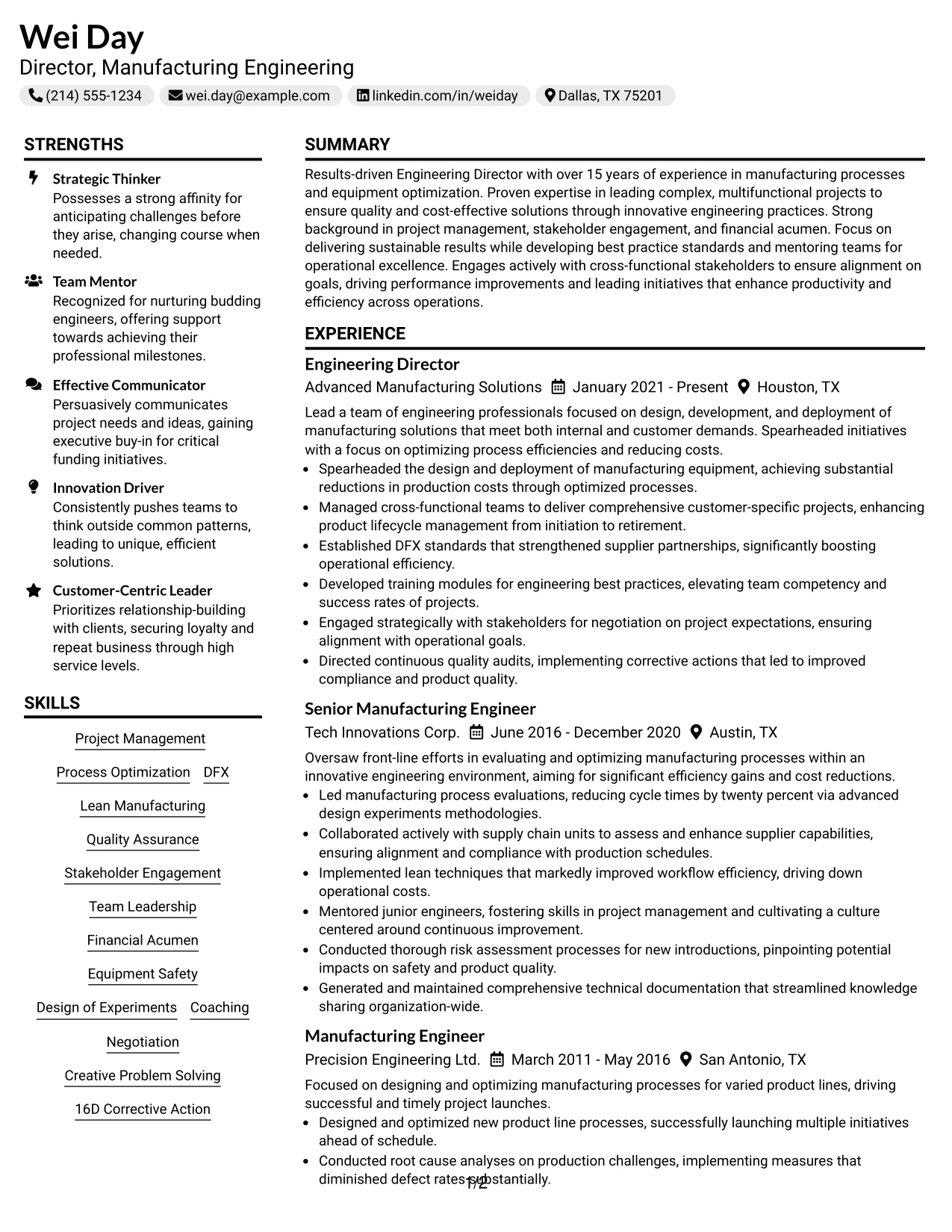 Resume Example Page 1
