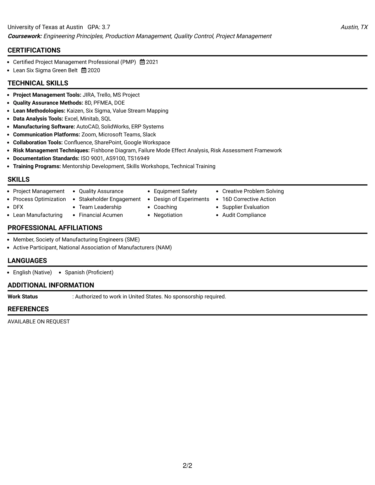 Resume Example Page 2