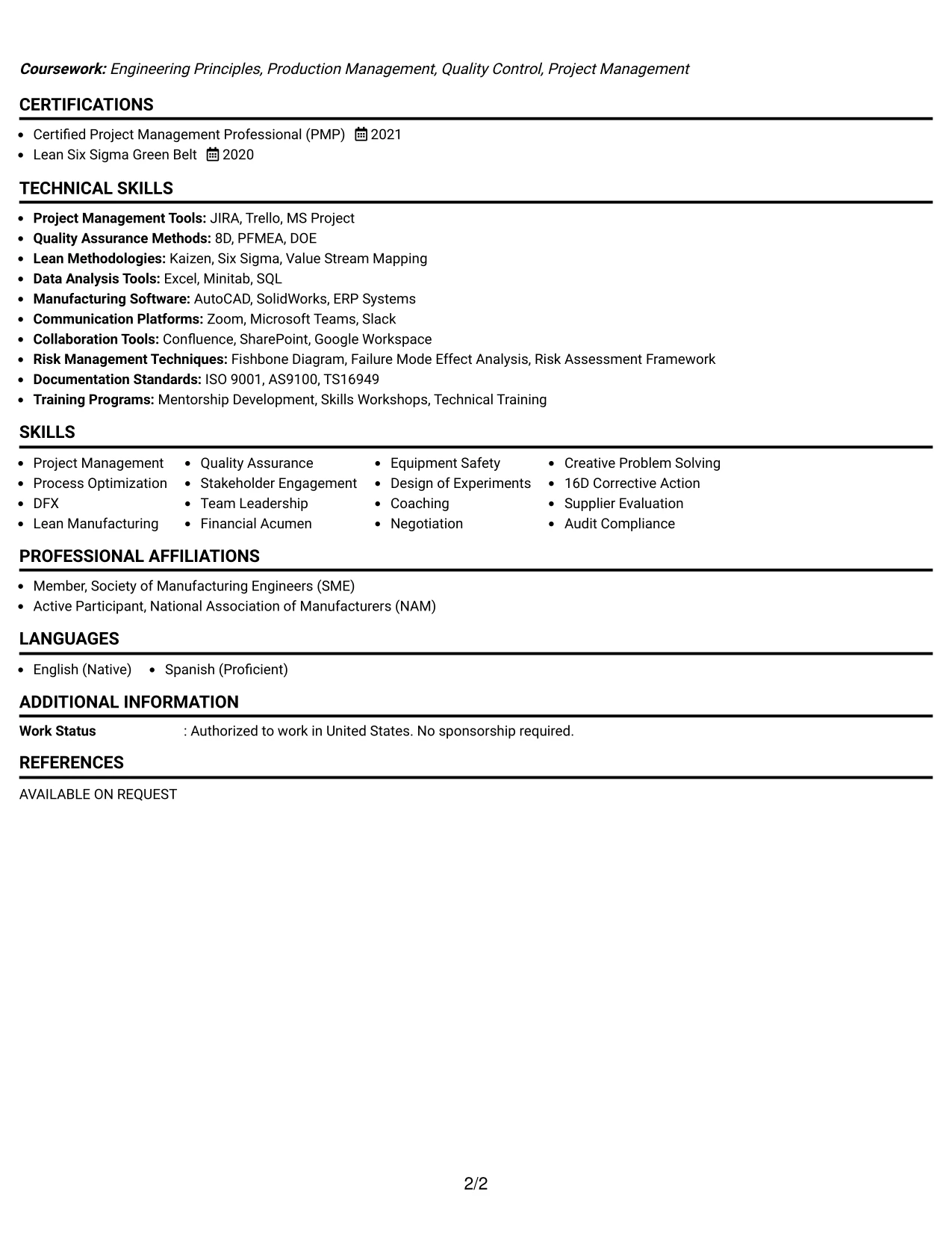 Resume Example Page 2