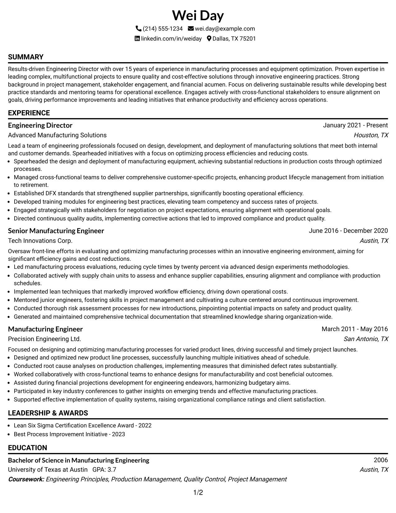 Resume Example Page 1