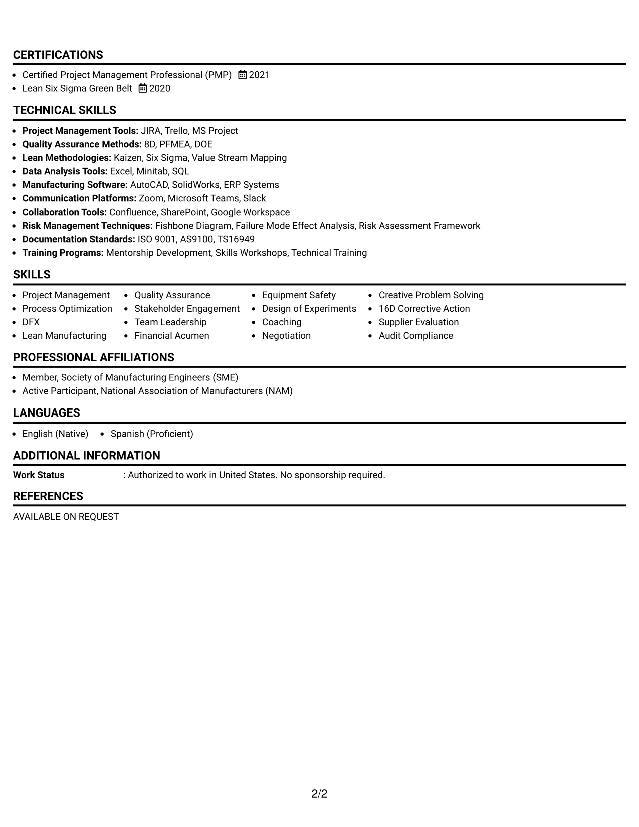 Resume Example Page 2