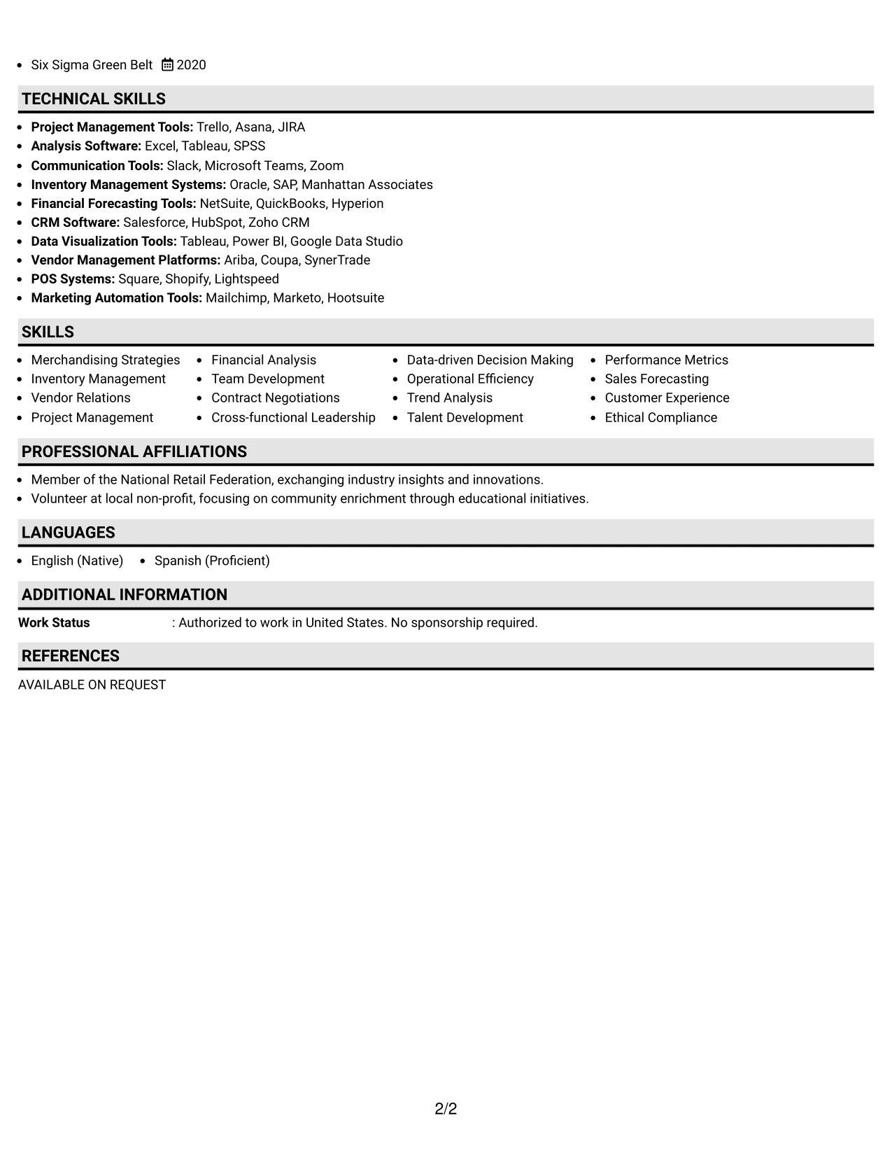 Resume Example Page 2