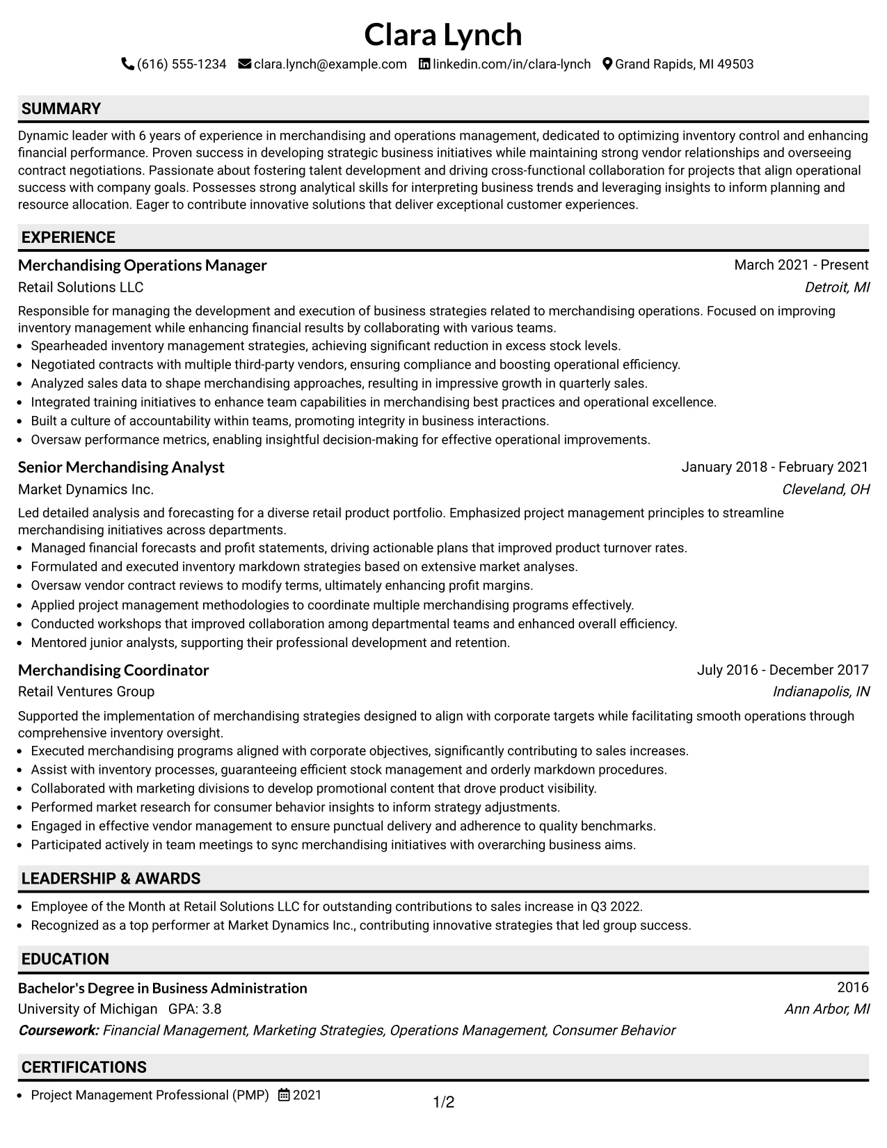 Resume Example Page 1