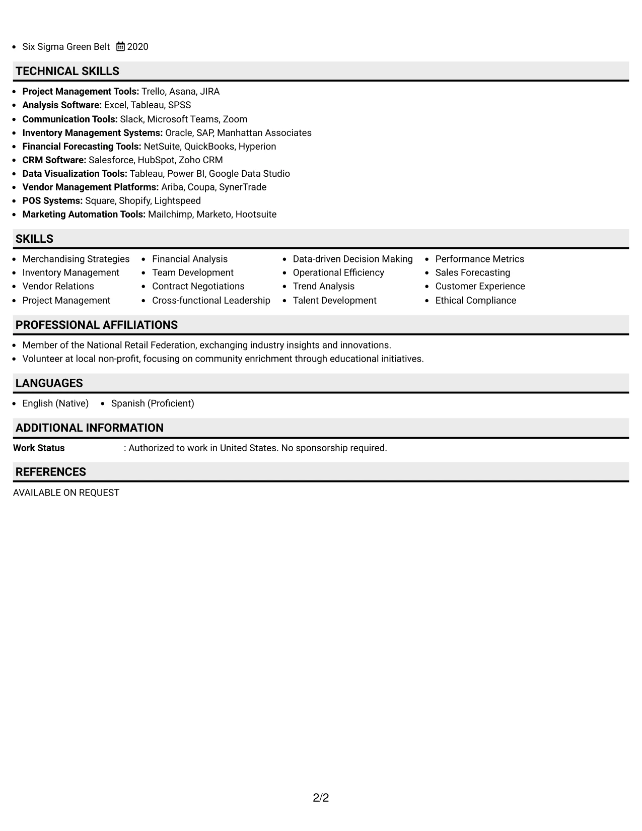 Resume Example Page 2