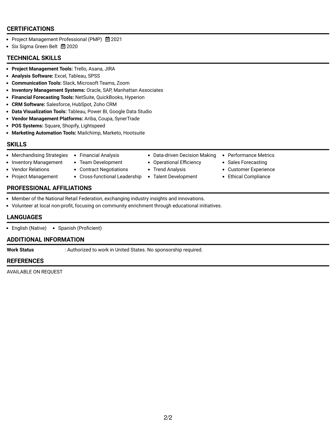 Resume Example Page 2