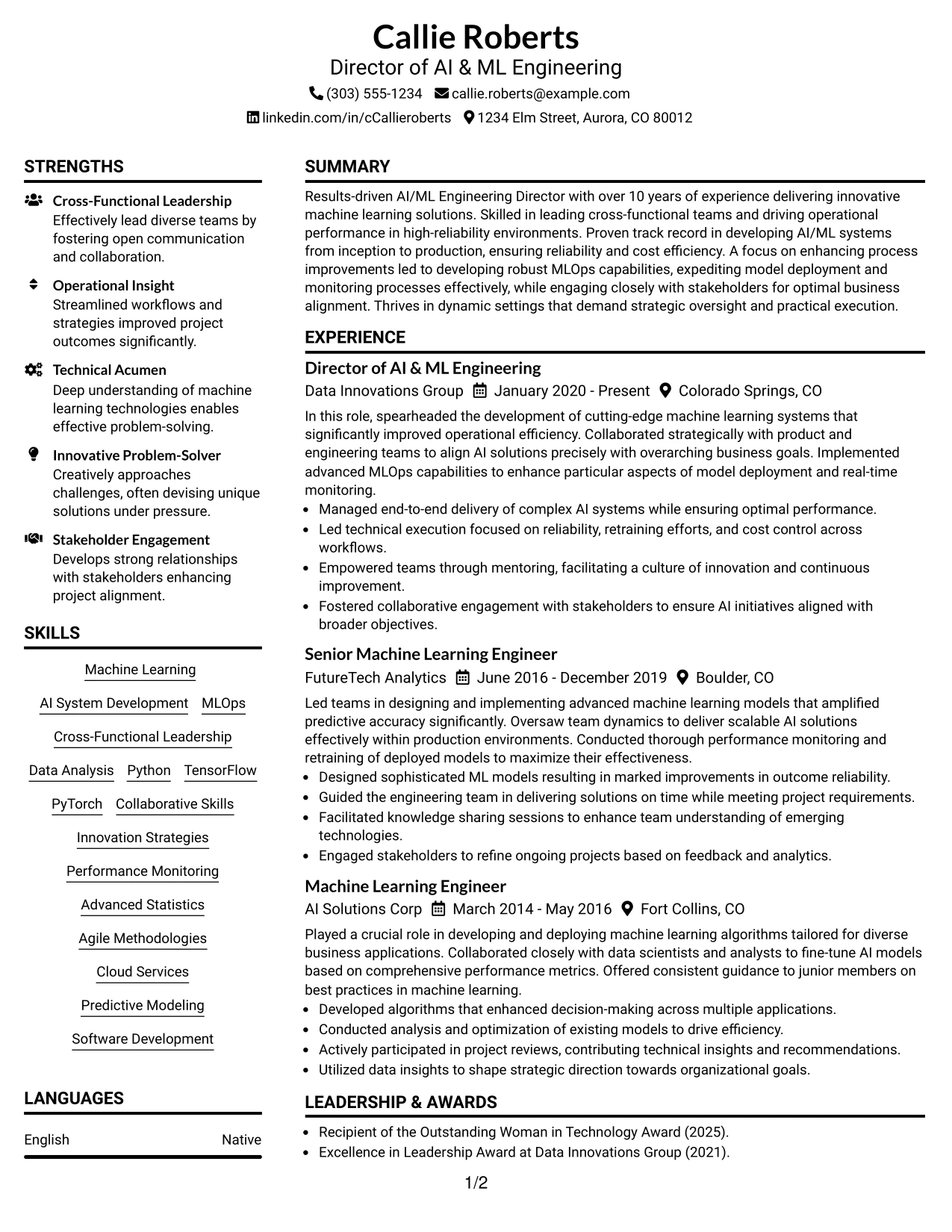 Resume Example Page 1