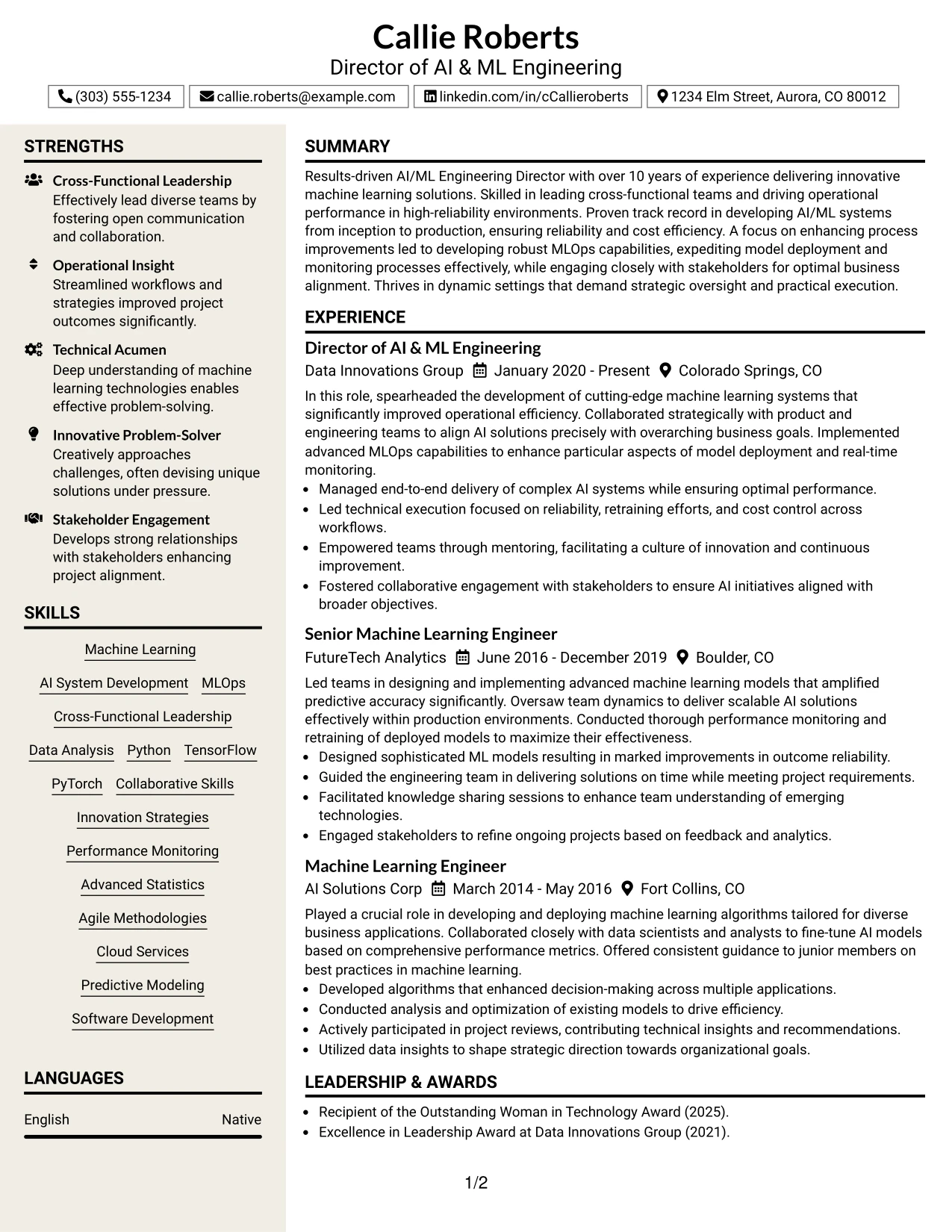 Resume Example Page 1