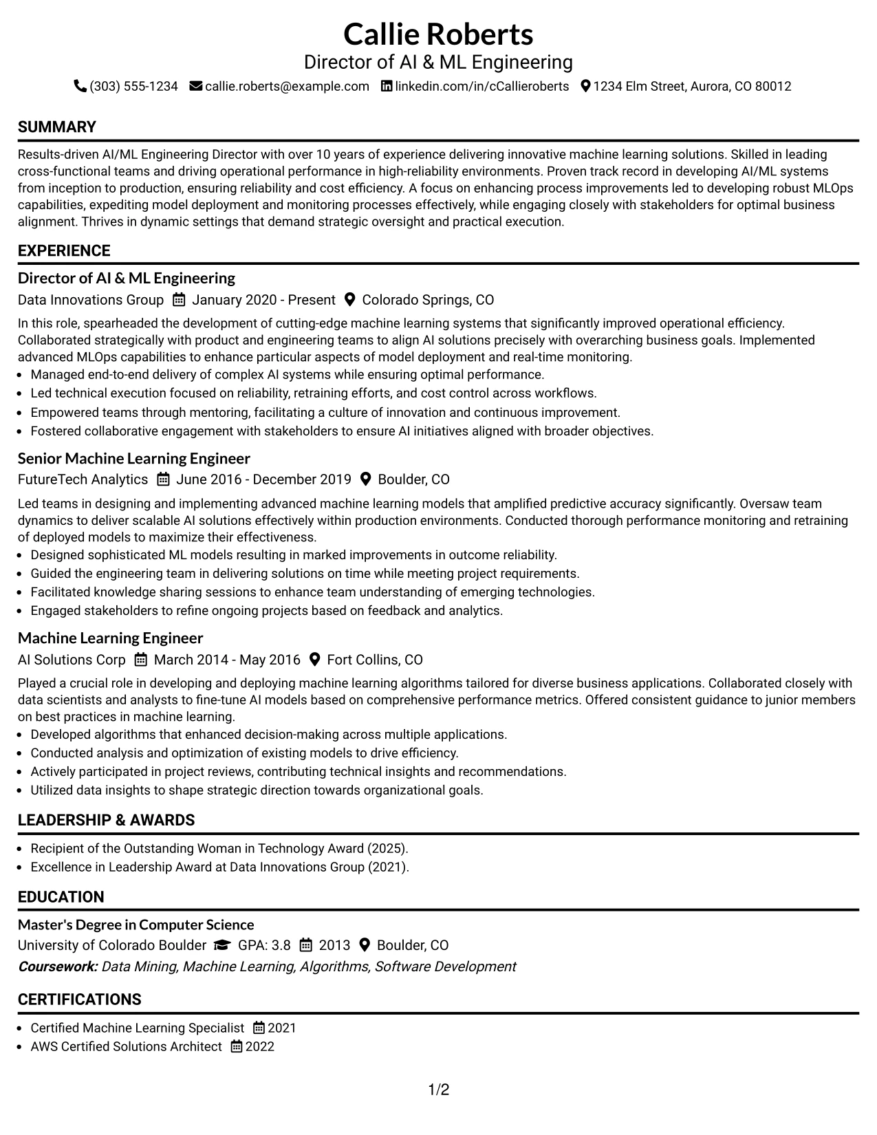 Resume Example Page 1