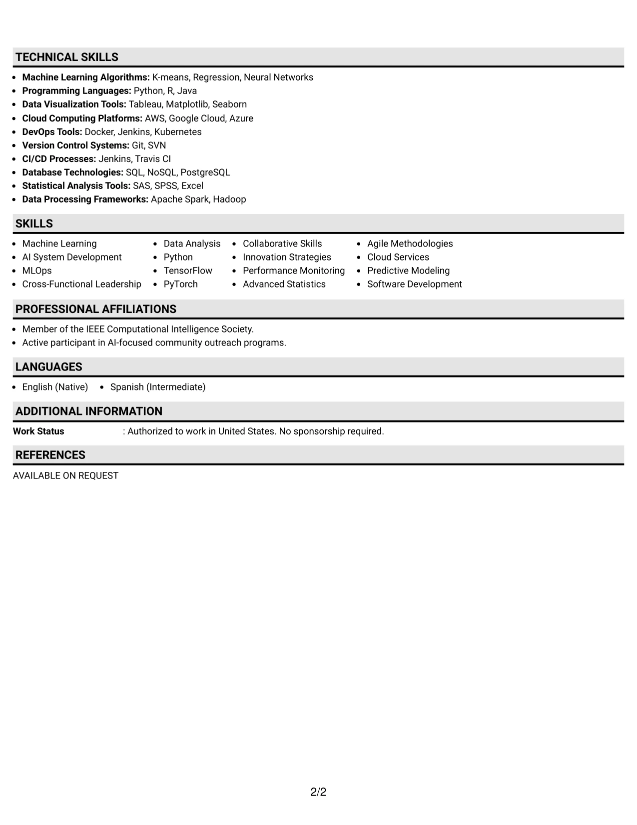 Resume Example Page 2
