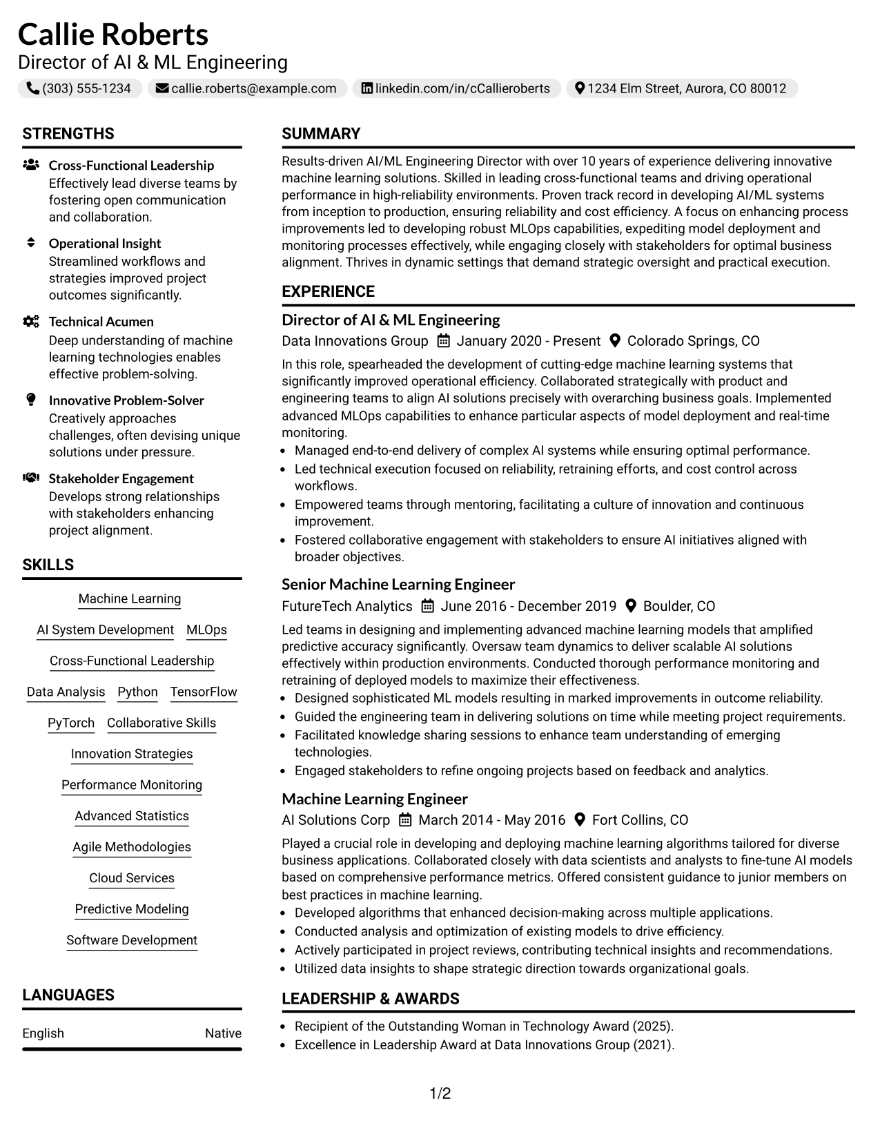 Resume Example Page 1