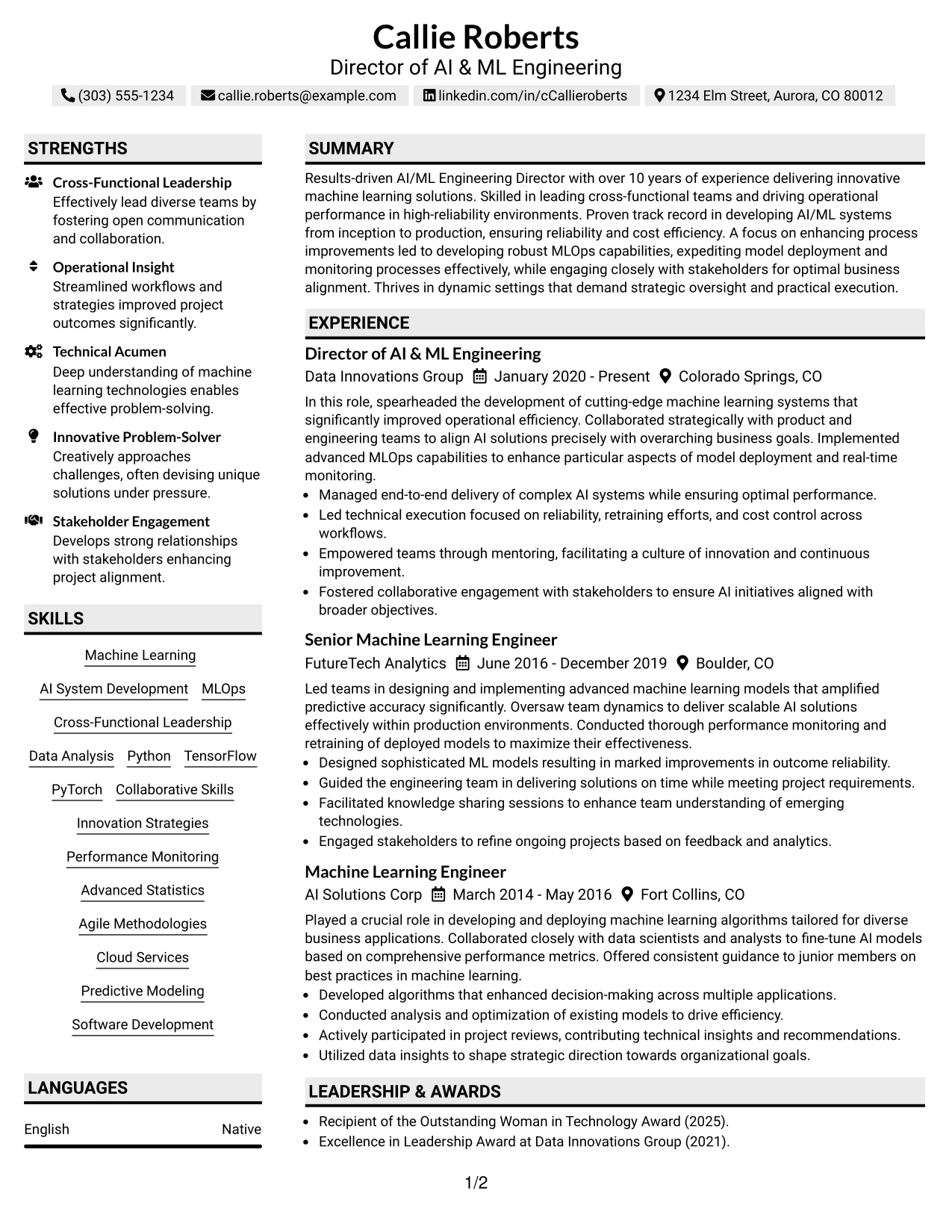 Resume Example Page 1