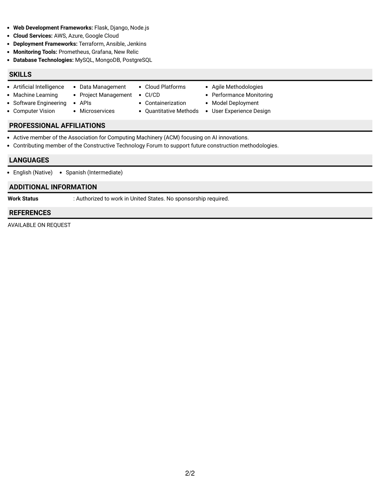 Resume Example Page 2