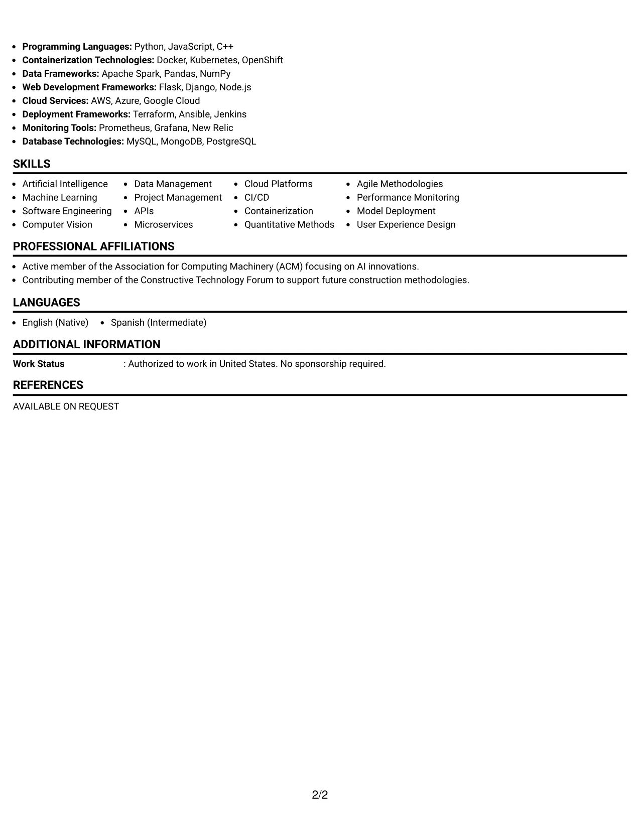 Resume Example Page 2