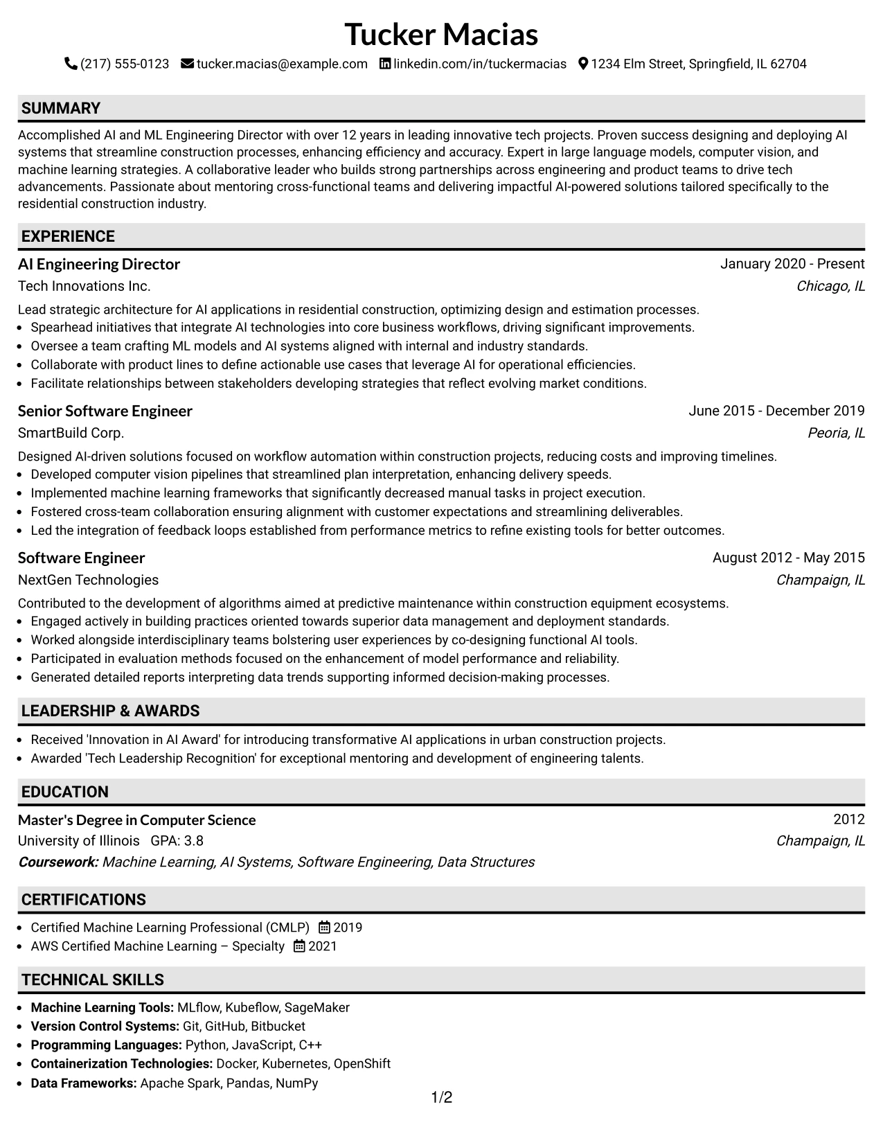 Resume Example Page 1