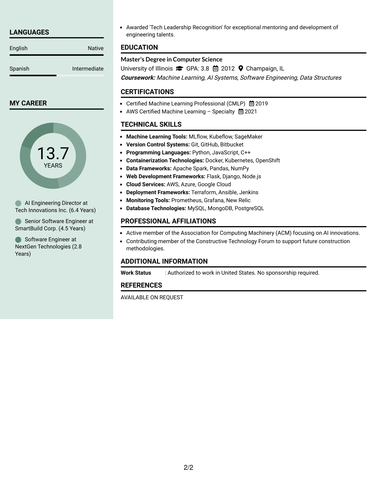 Resume Example Page 2