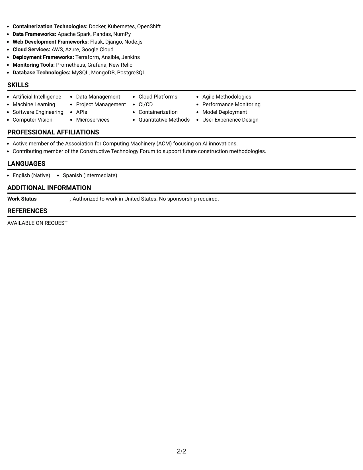 Resume Example Page 2