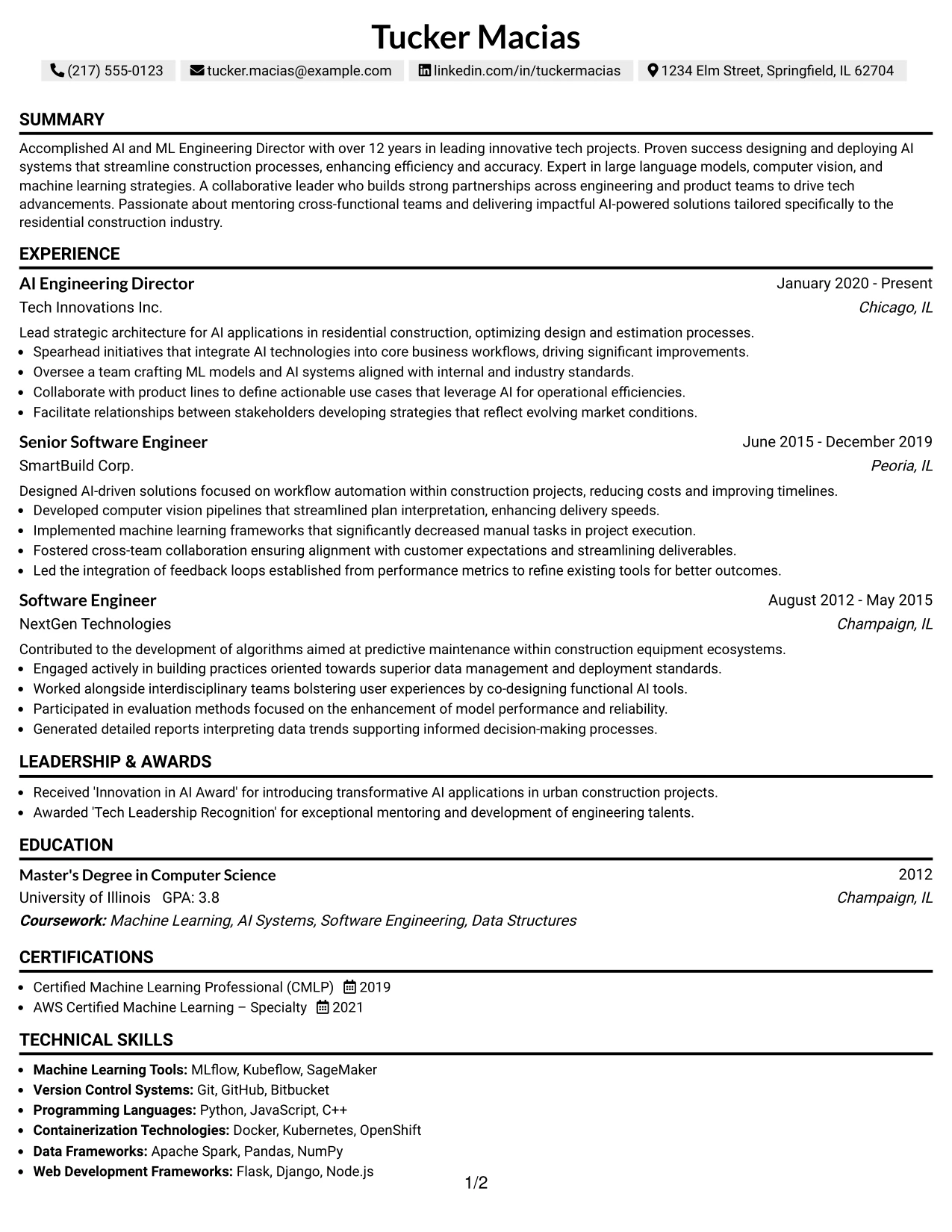 Resume Example Page 1