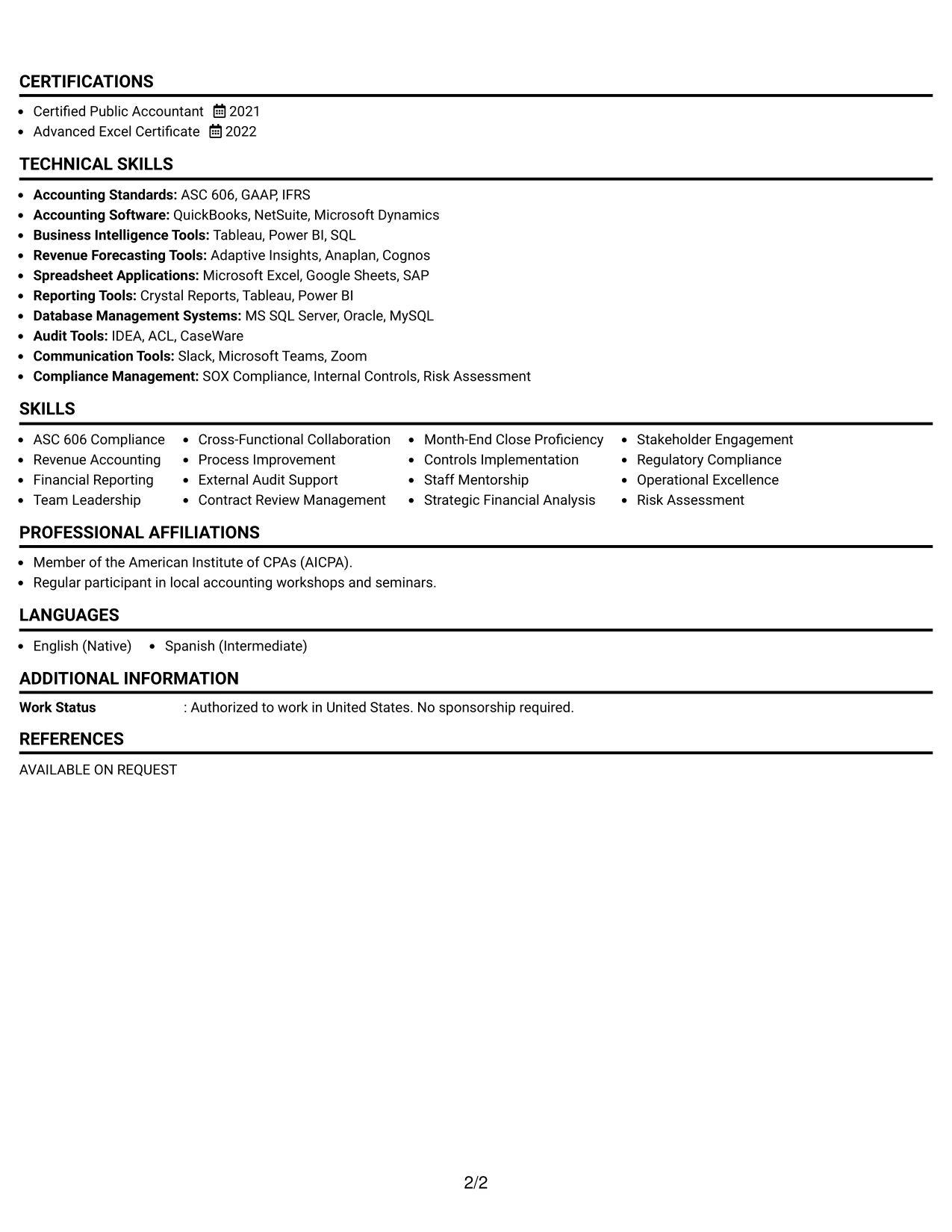 Resume Example Page 2