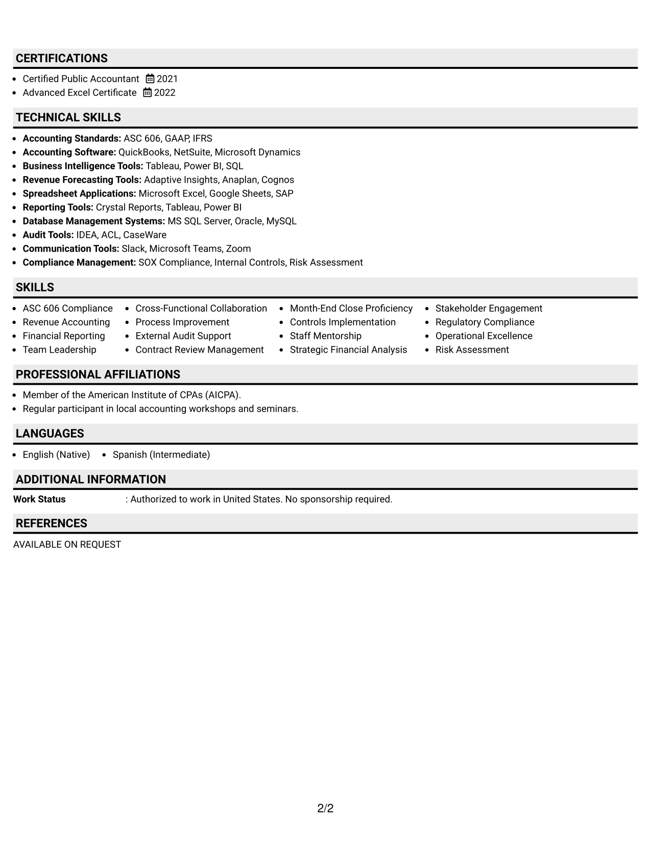 Resume Example Page 2