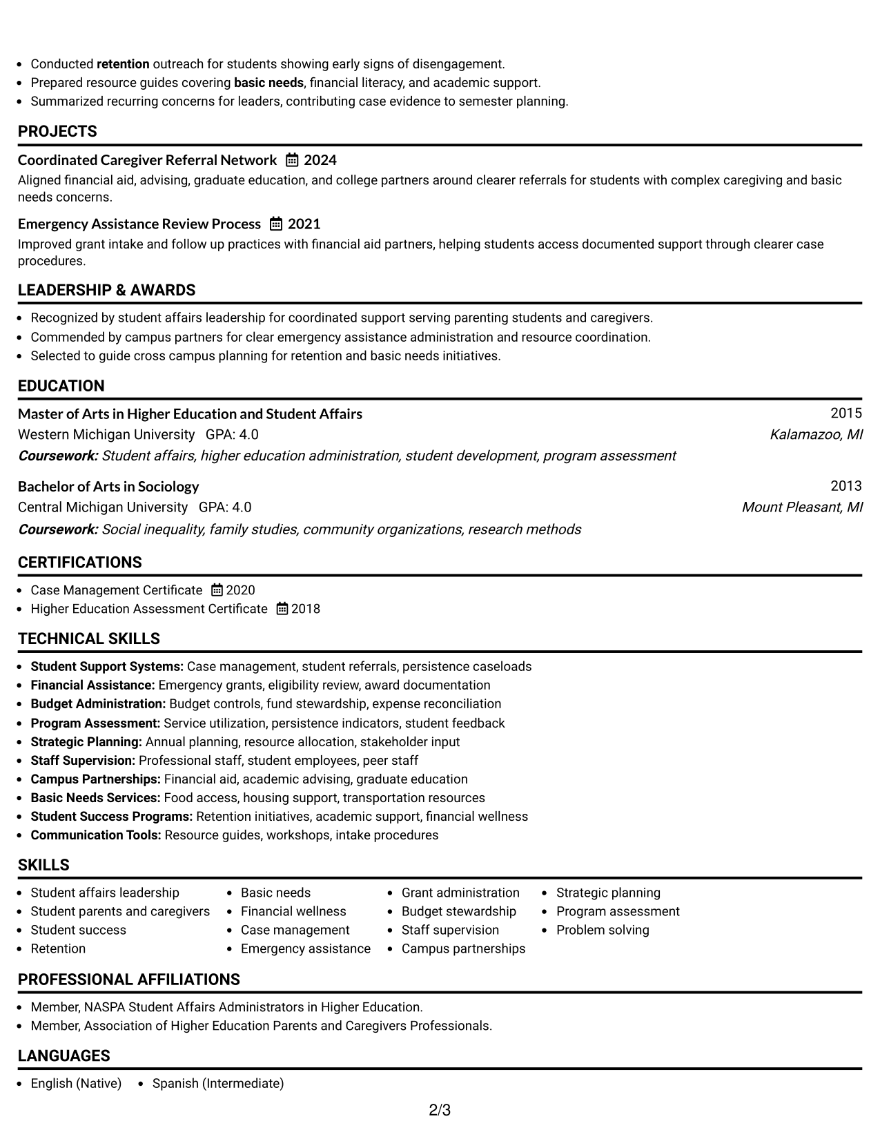 Resume Example Page 2