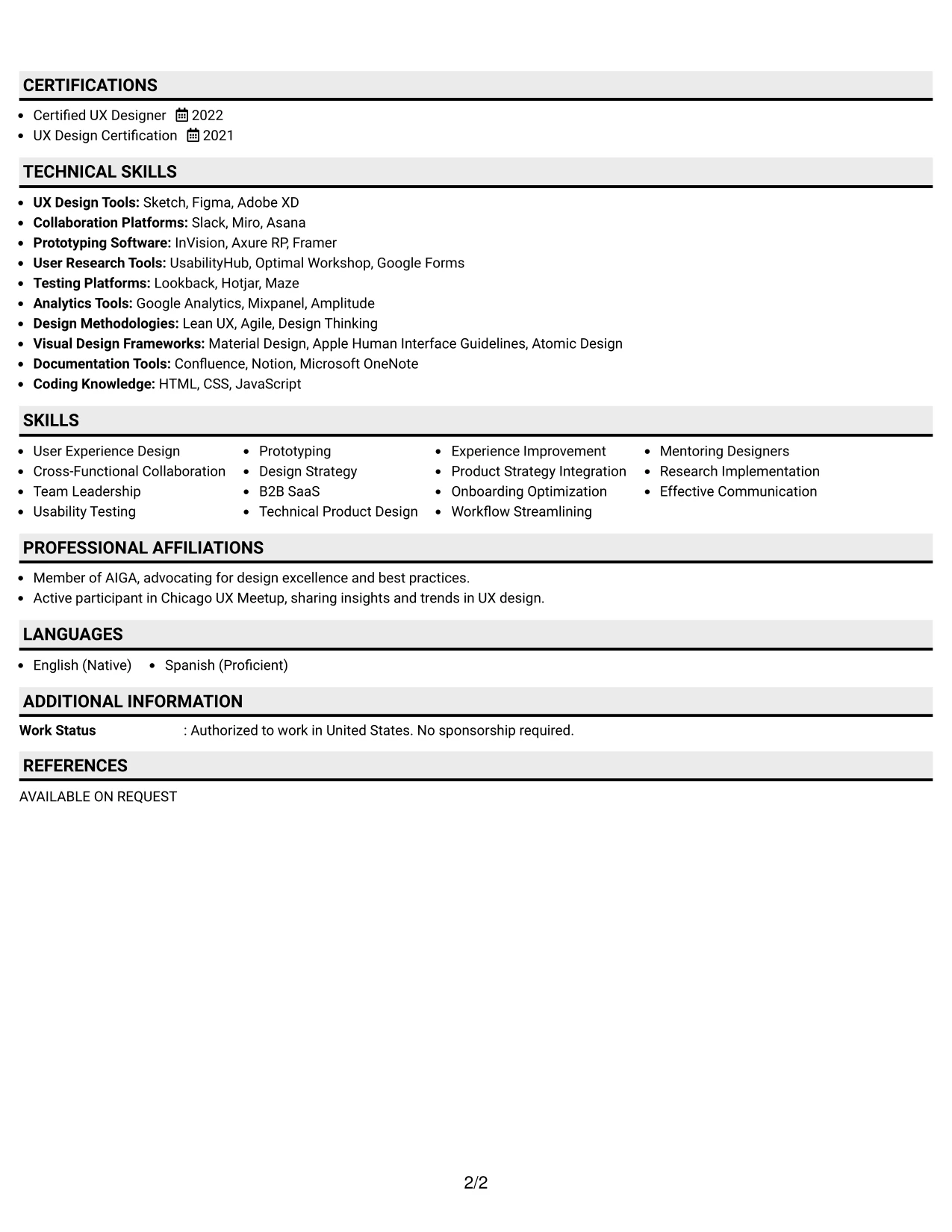 Resume Example Page 2