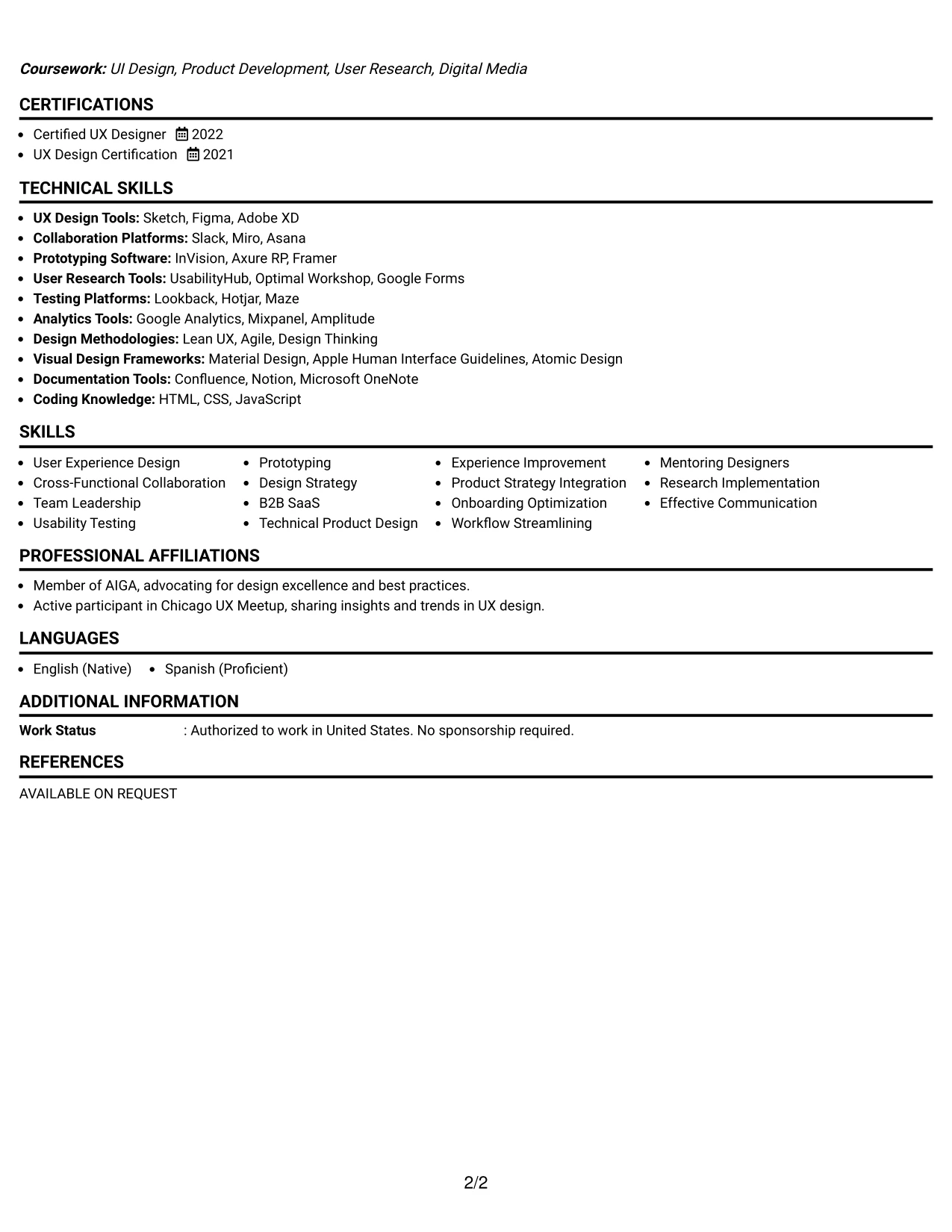 Resume Example Page 2