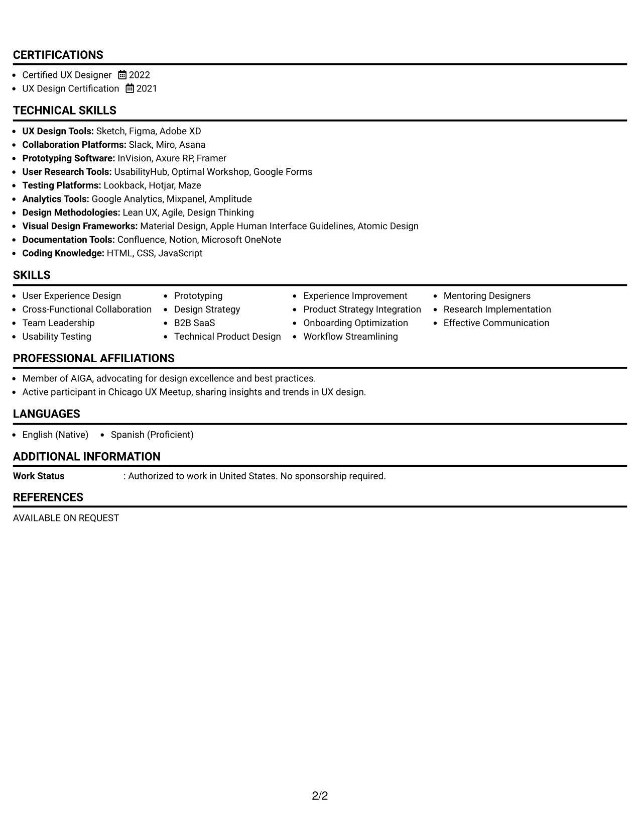 Resume Example Page 2