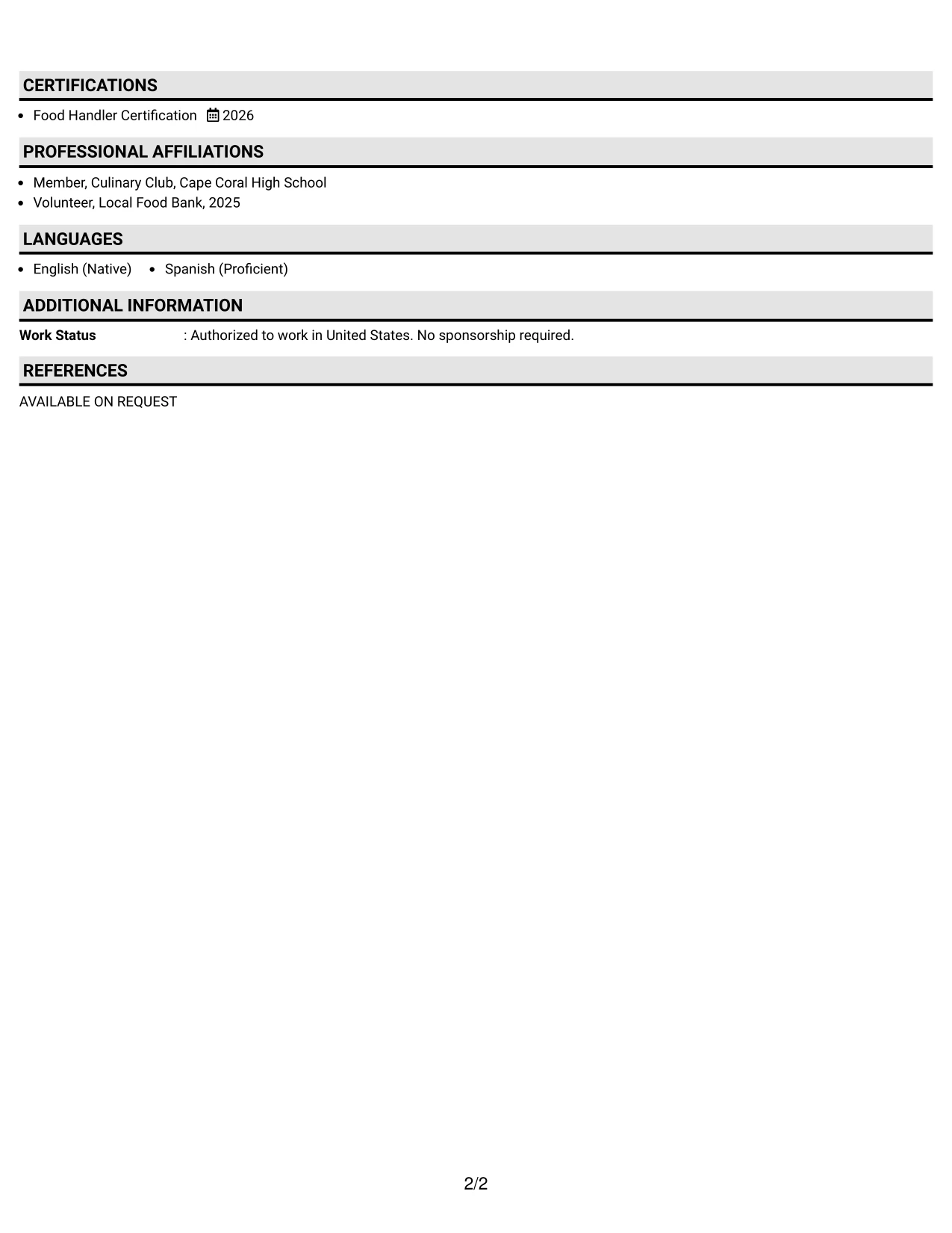 Resume Example Page 2