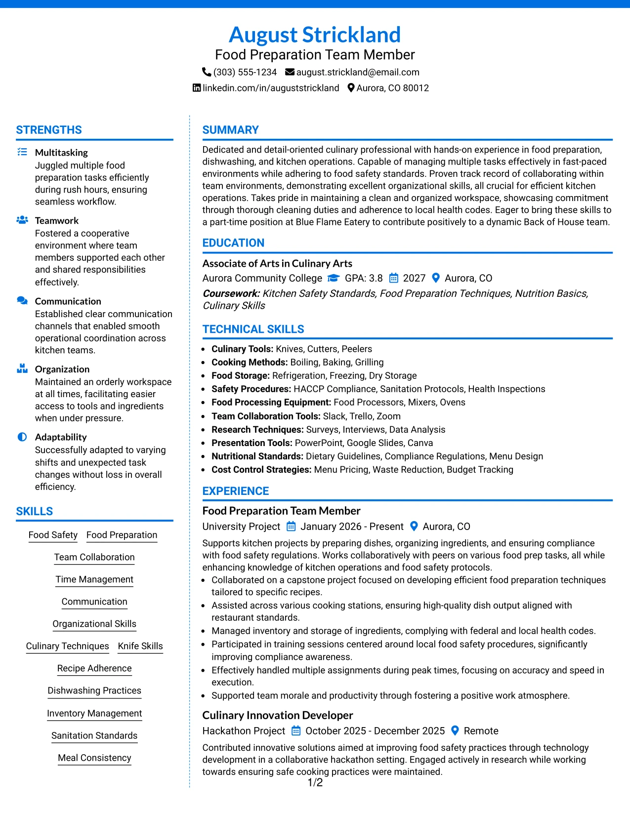 Resume Example Page 1