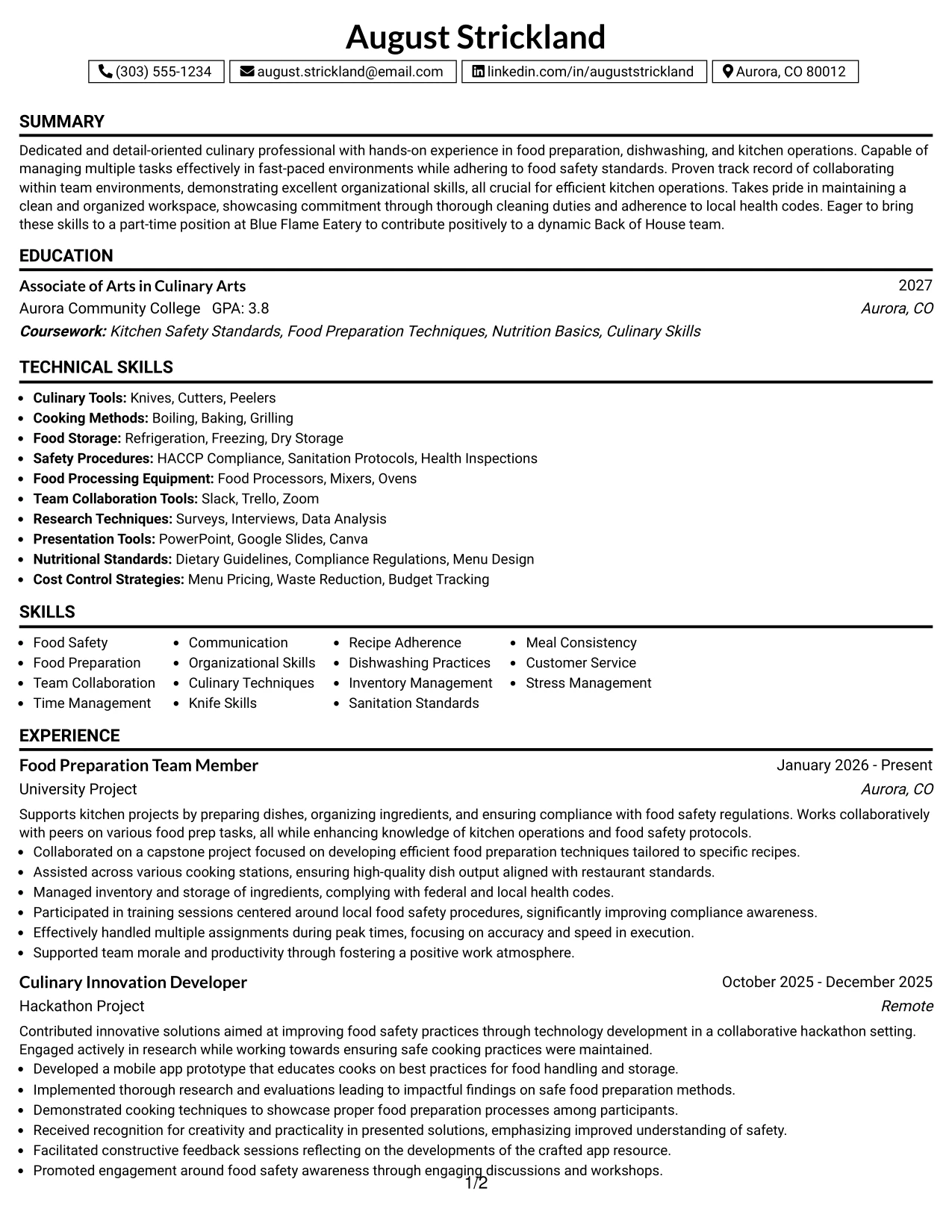 Resume Example Page 1