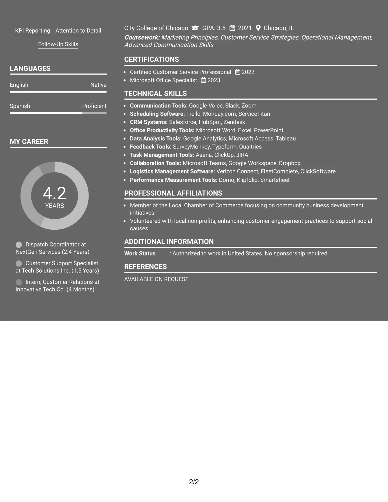 Resume Example Page 2
