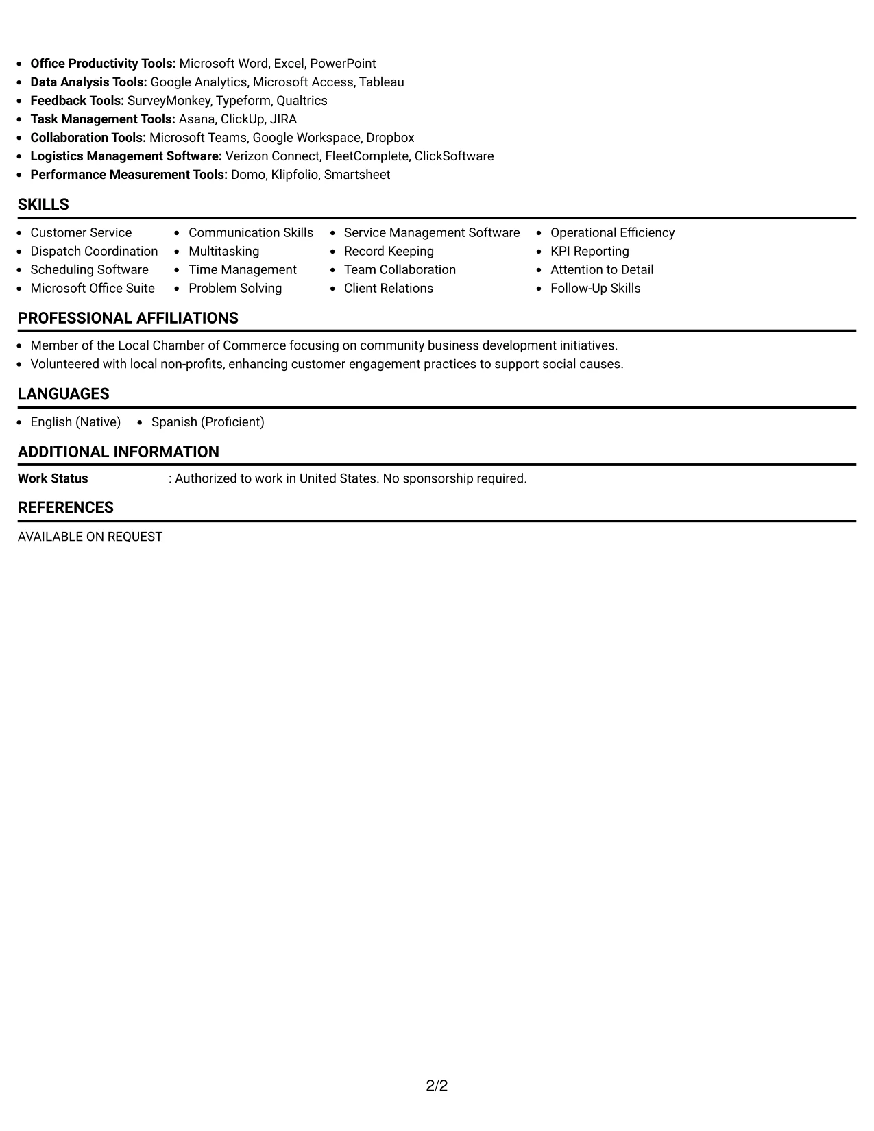 Resume Example Page 2