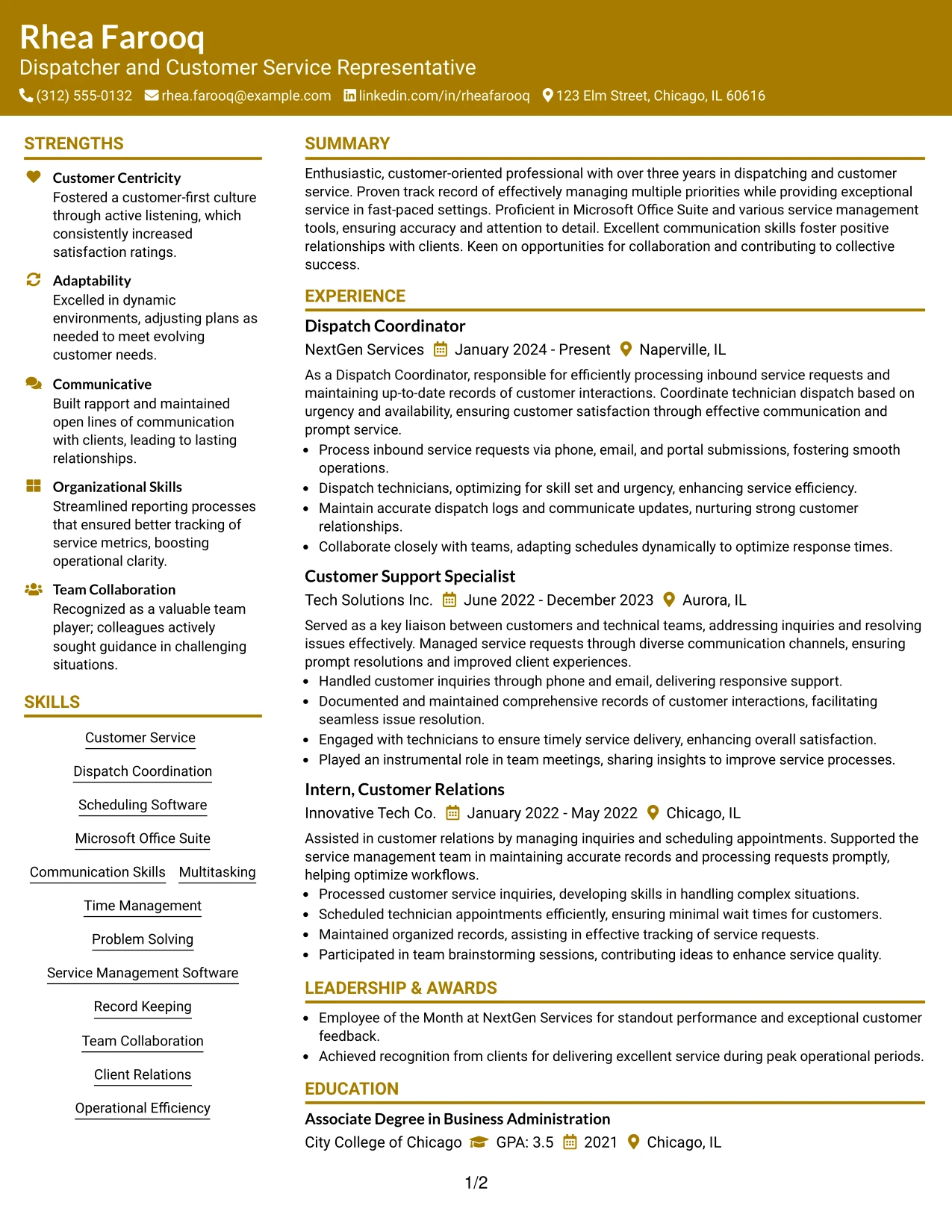 Resume Example Page 1
