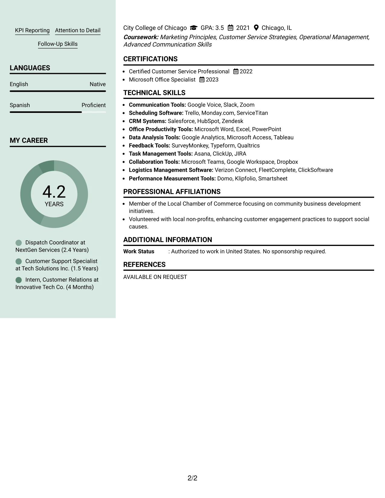 Resume Example Page 2